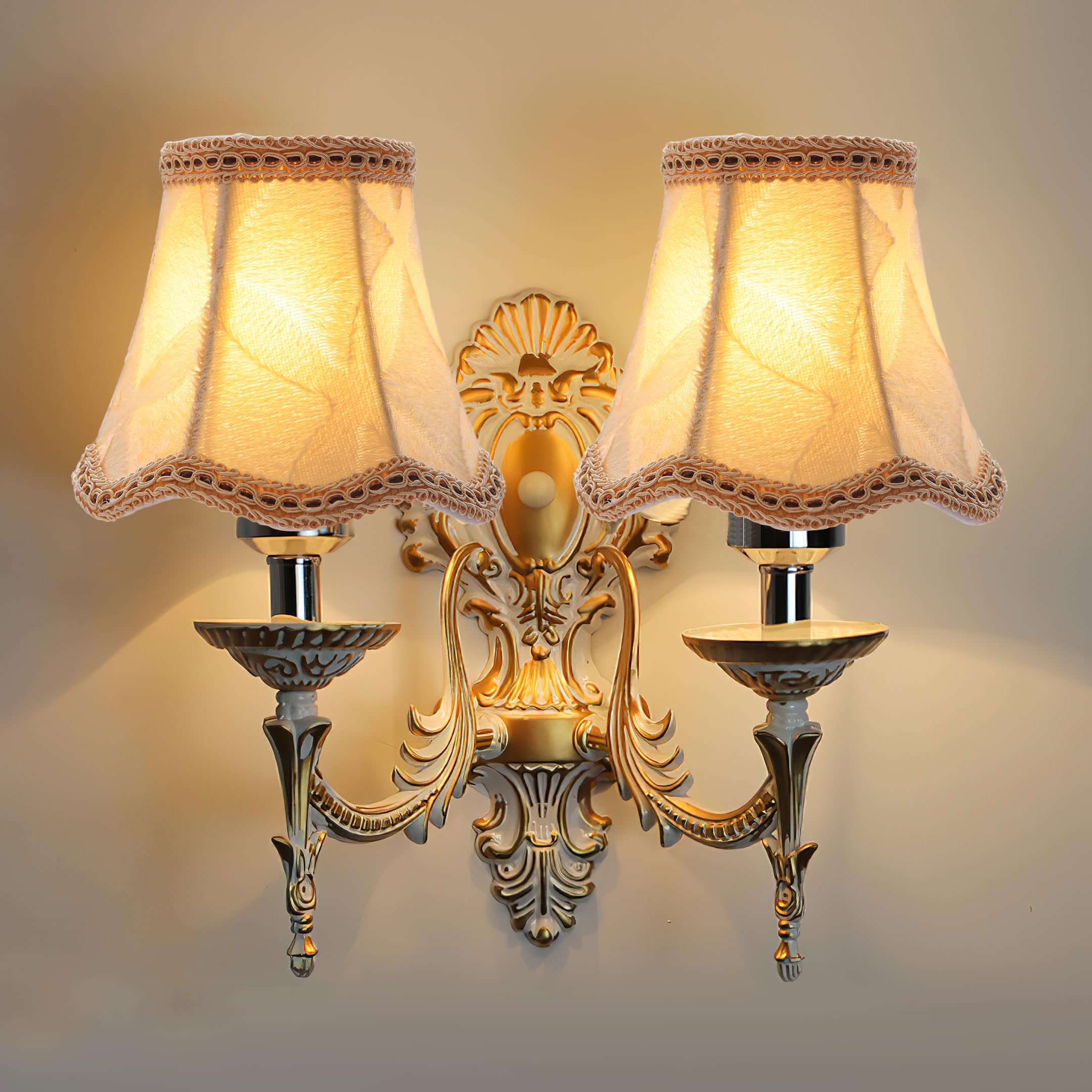 Fuloon Small Clip-On Lamp Shades, 6 Pack, Cloth-Made, Apricot, Modern European Style, 3.3x4.3x4.7 in, Model DL-LC
