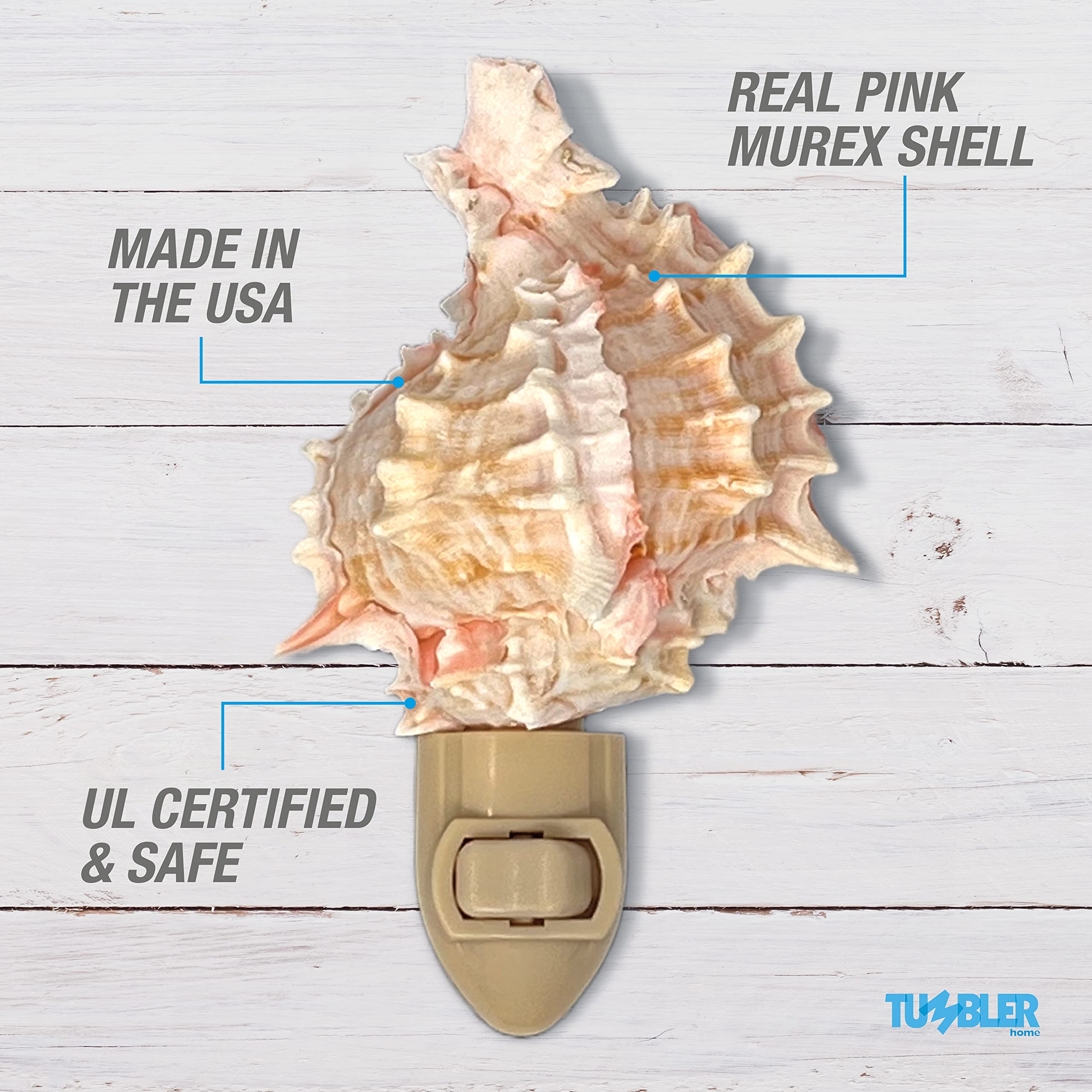 Tumbler Home Seashell Night Light, Murex Pink, Coastal Décor, Model DCR-NTL-MUREX-PINK