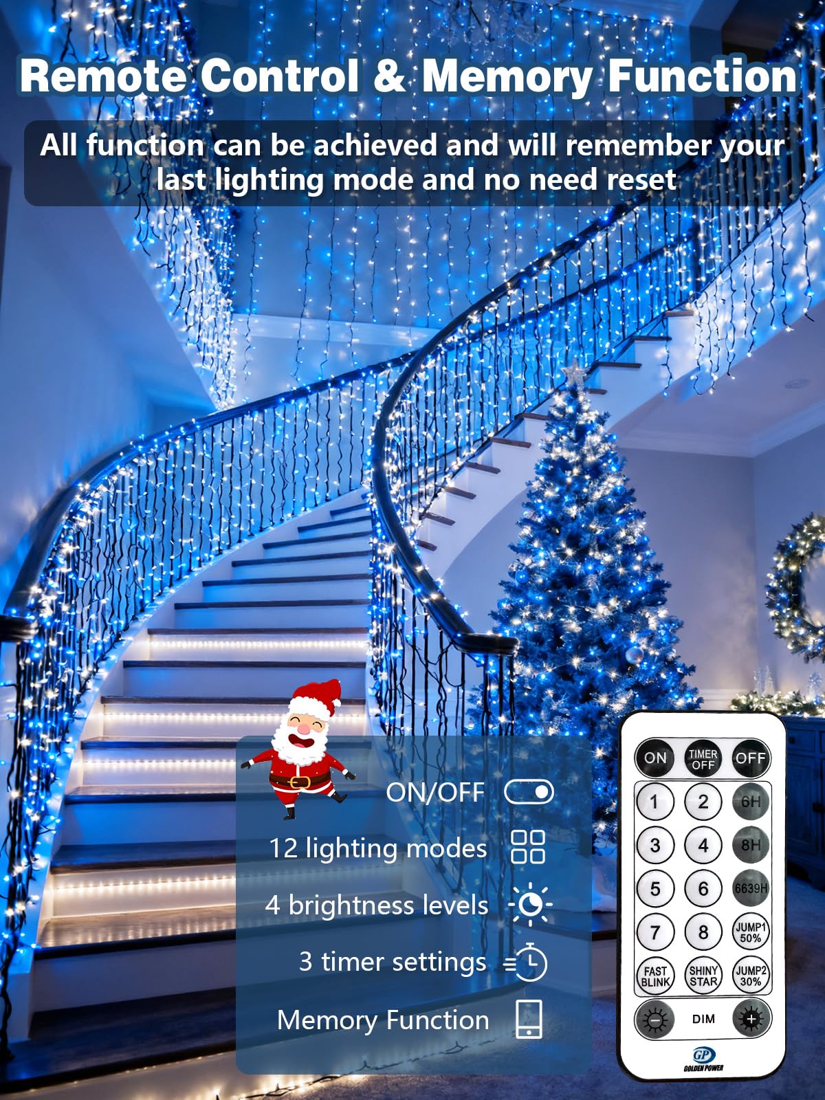 Voice Controlled Christmas Lights With Remote  99 Ft 300 Led String Lights Indoor Outdoor With 12 Modes 3 Timers  Dimmable Twinkle Light Plug In Waterproof For Xmas Tree Party Decor  White And Blue