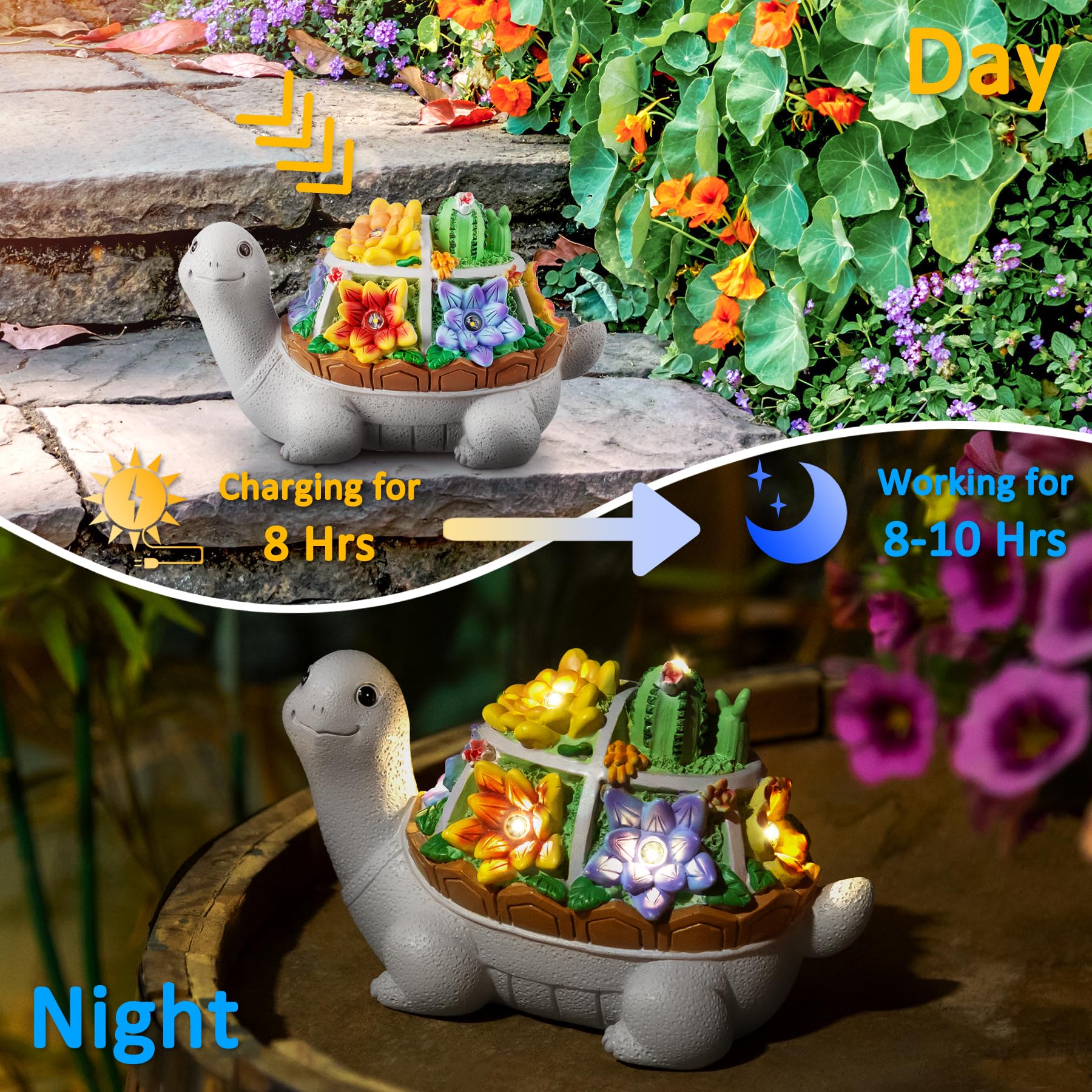 LESES Turtle Garden Decor for Outside Solar Statue Outdoor Clearance, Cute Turtle Solar Statues with LED Lights Lawn Ornaments D