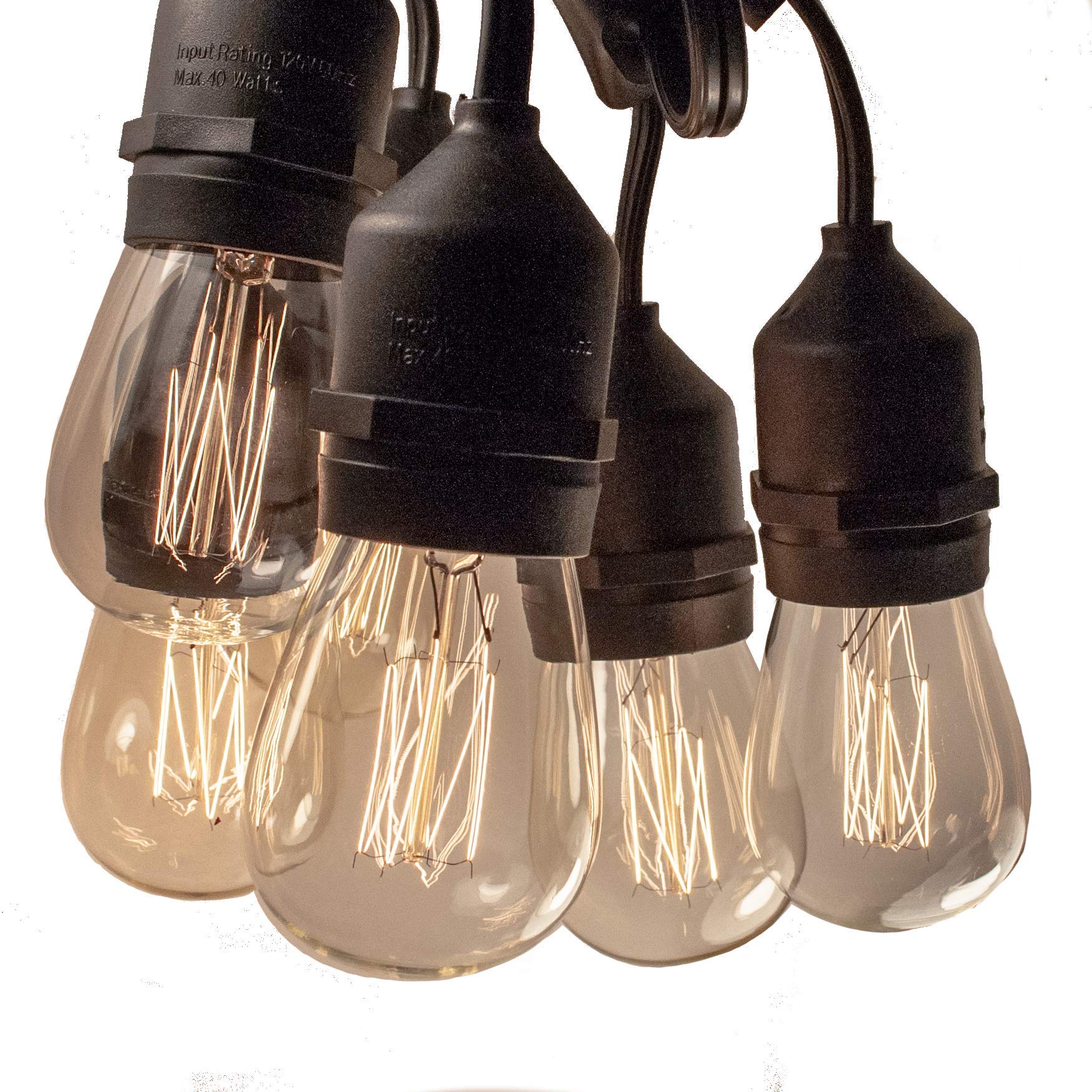 Hometown Evolution  Inc. E26 Outdoor Commercial String Lights With Suspended Socket For Weatherproof Heavy Duty Vintage Outside Lighting (S14 Lantern Edison 11 Watt Bulbs  24 Foot 12 Socket)