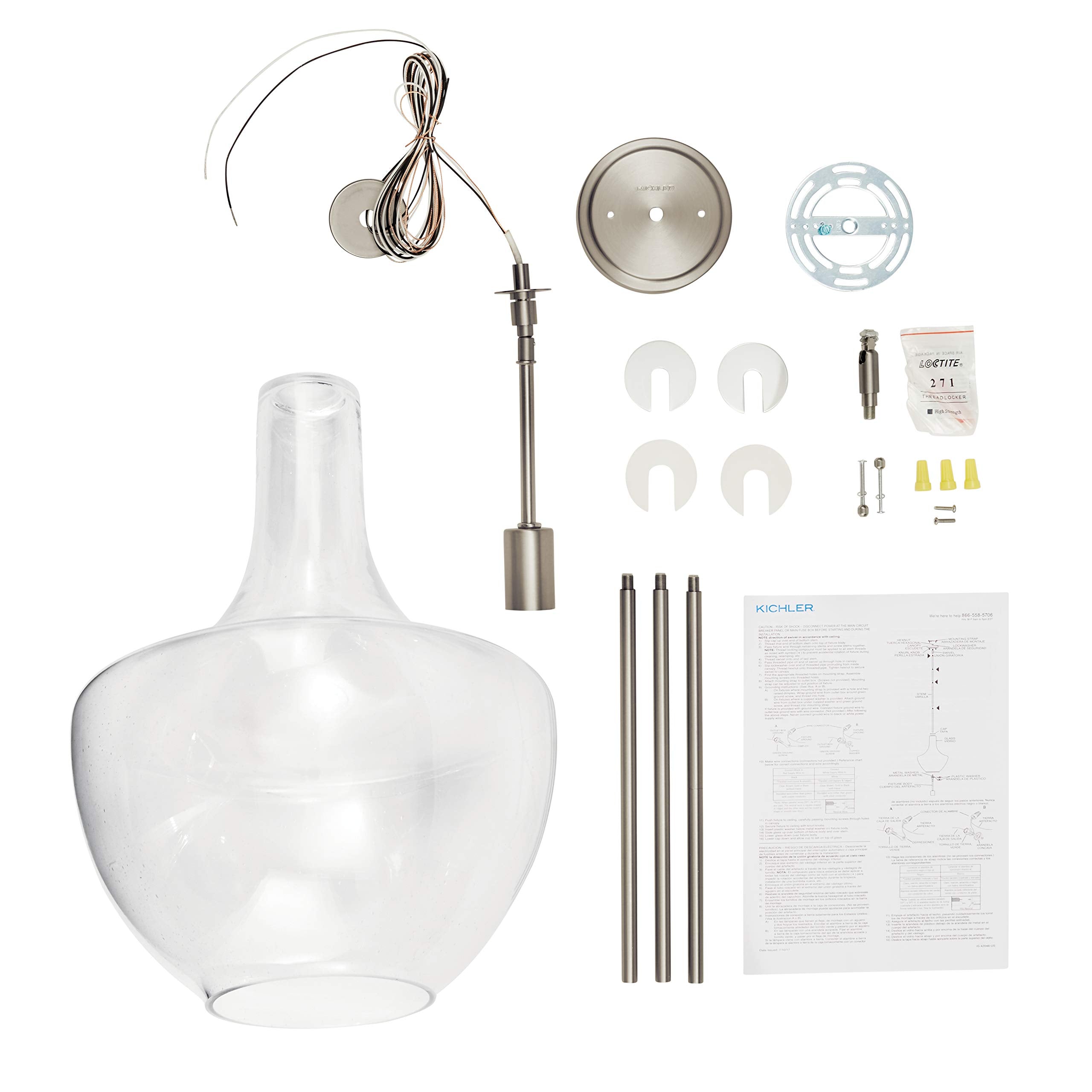 Kichler Everly 19.75 Kitchen Bell Pendant In Brushed Nickel, 1-Light Clear Seeded Glass Pendant Light, (19.75 H X 13.75 W), 4204