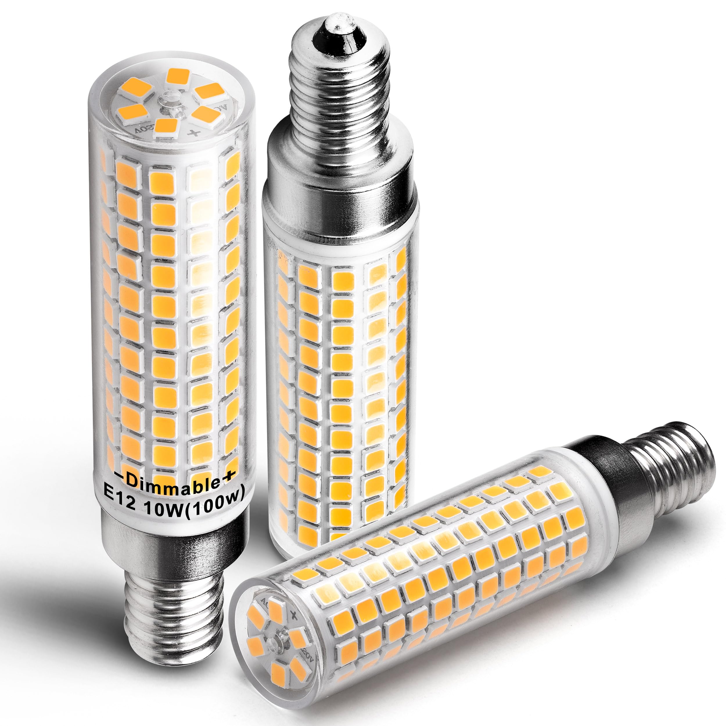 Hylroe E12 Dimmable LED Candelabra Light Bulbs 100 Watt Equivalent 2700K Warm White 1000 Lumen 10W E12 C7 T6 LED Corn Bulbs for Home Decorative Chandelier Ceiling Fan Pendant Lighting Salt Lamp 3 Pack