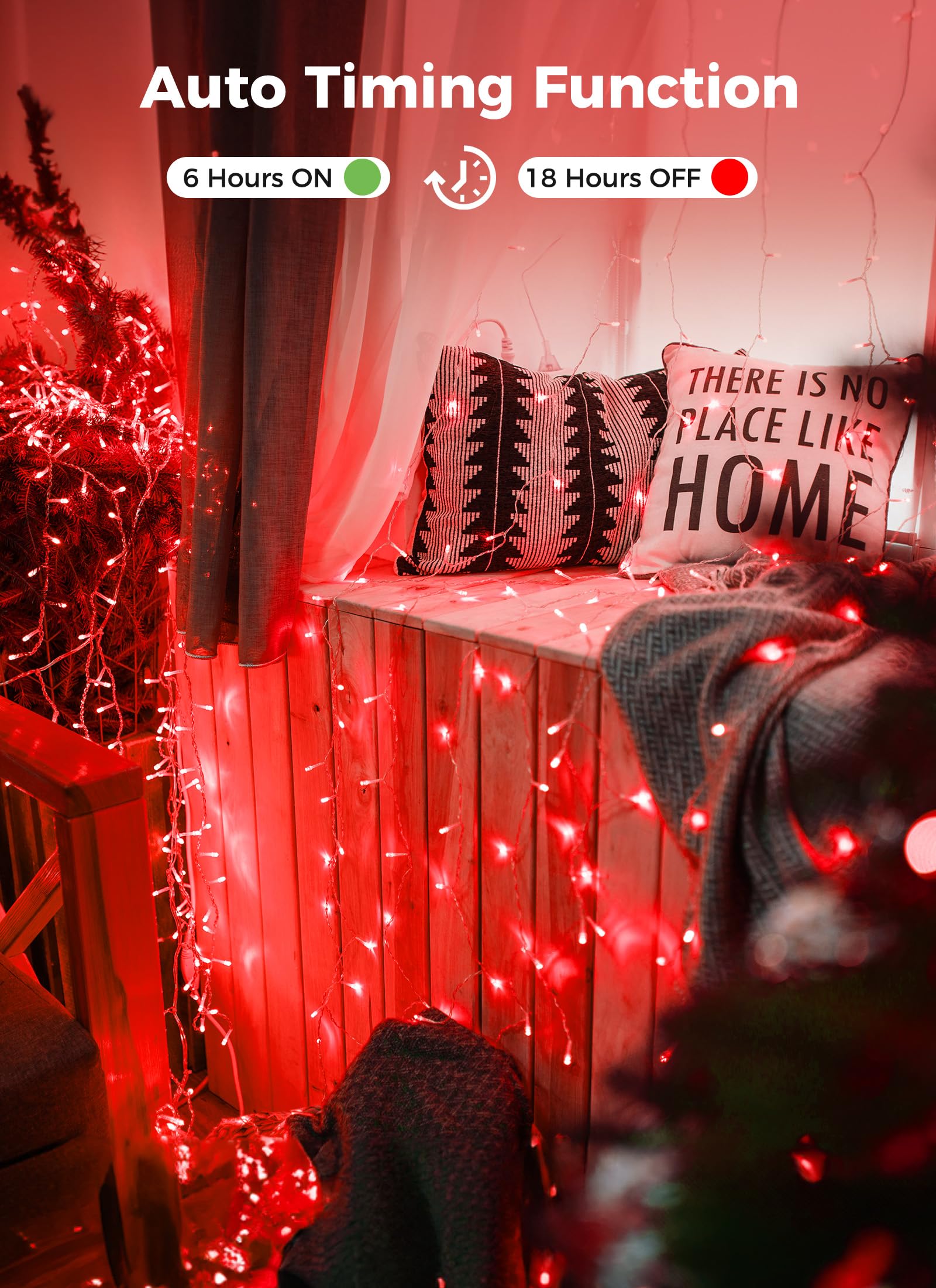 Minetom Battery Operated Christmas String Lights, 100 LED, 33FT, Waterproof, 8 Modes, Red, 2 Pack
