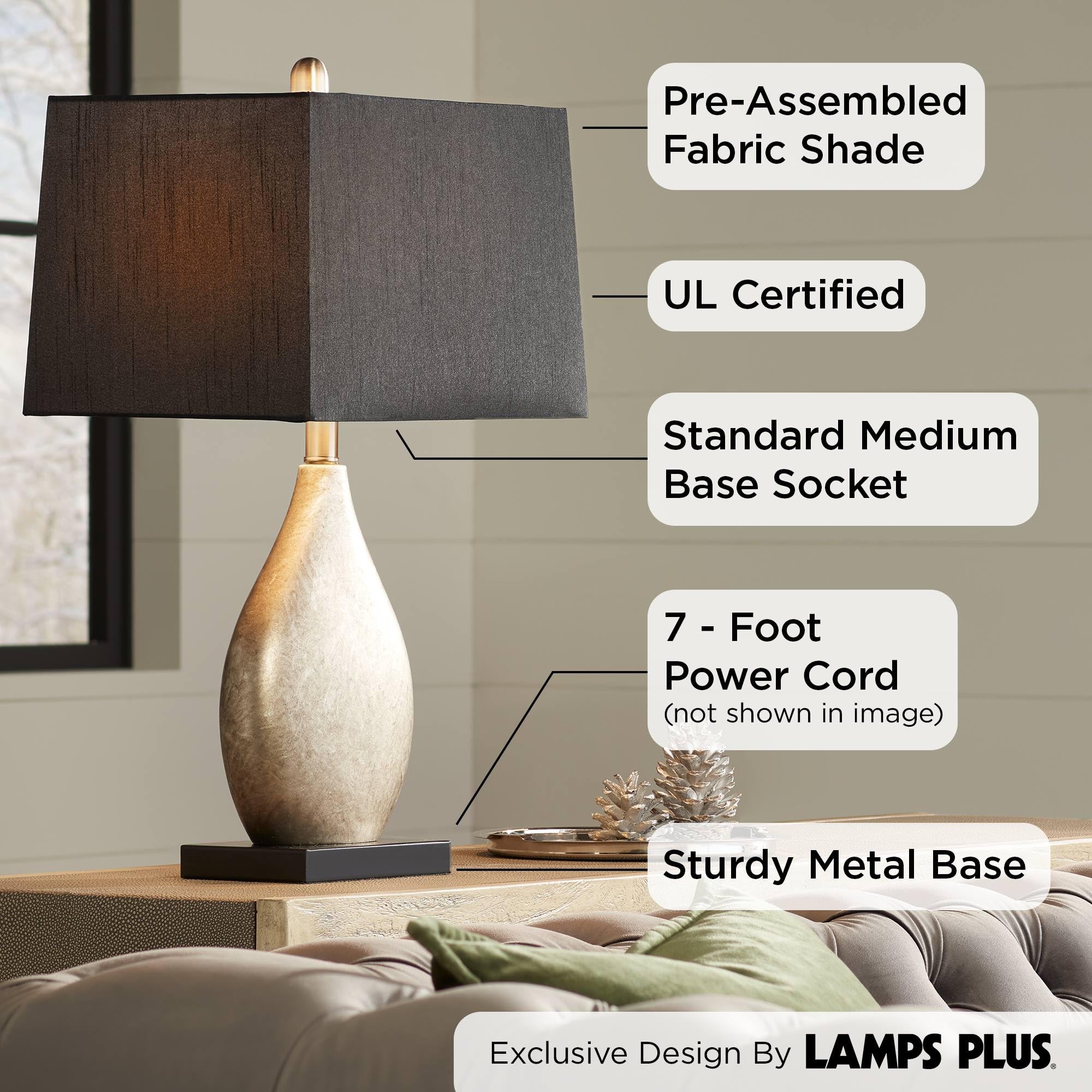 Regency Hill Table Lamps Set of 2, 25in Tall, Silver Resin with Black Tapered Rectangular Shade, Model 39K50