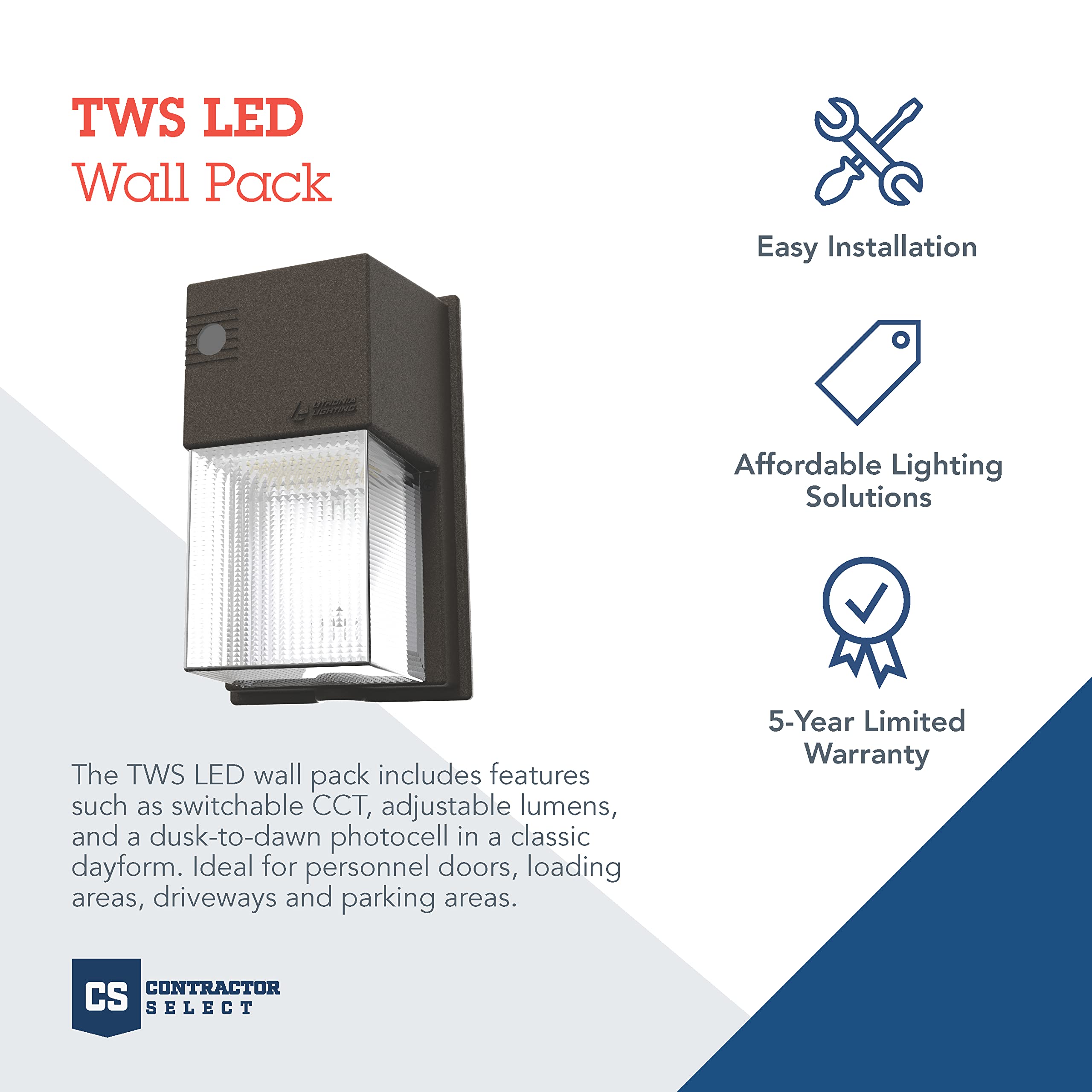 Lithonia Lighting 7" LED Wall Pack Light - Adjustable Lumens, Switchable Color Temp, Dark Bronze, Model TWS LED ALO SWW2 MVOLT PE DDB M2