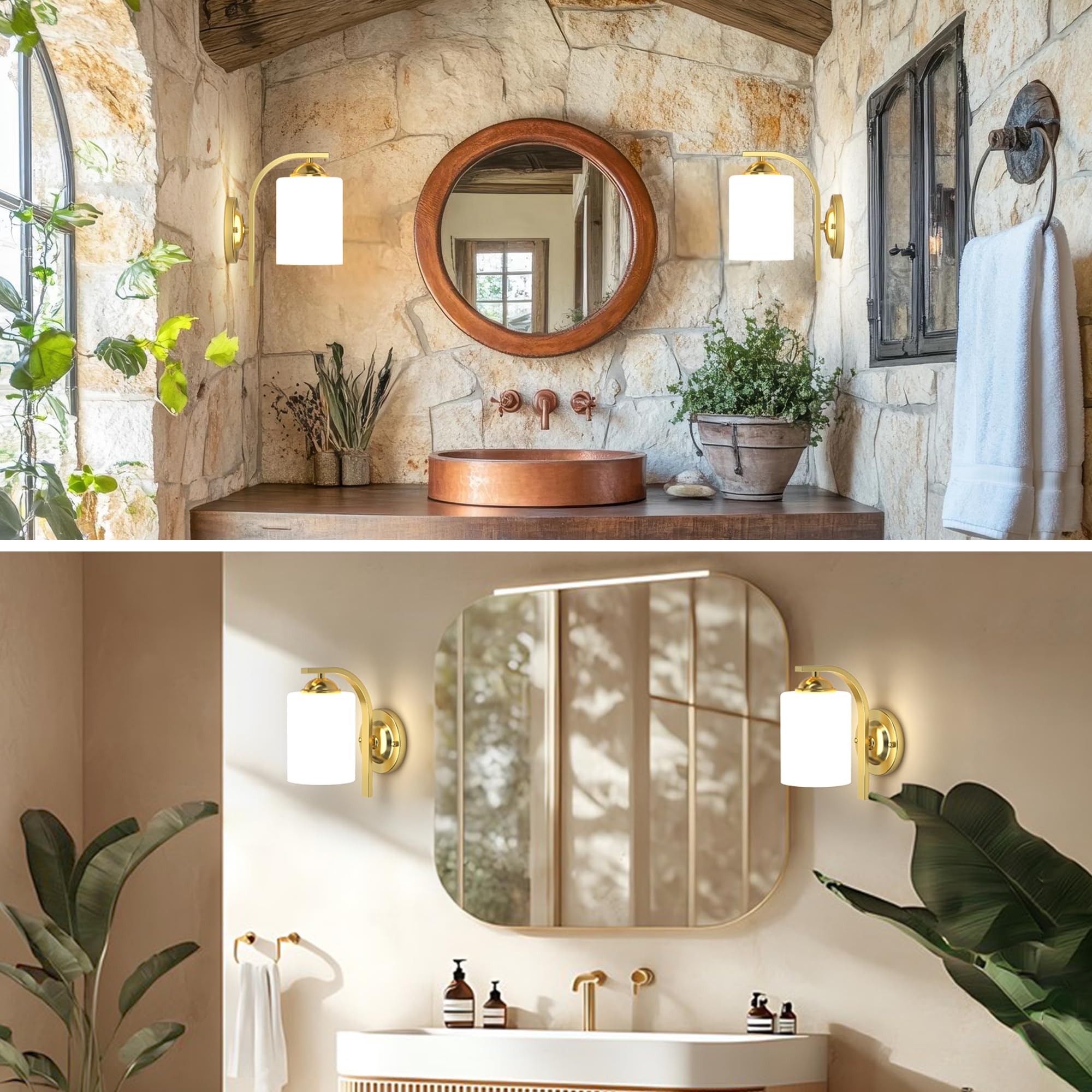 Wall Sconces Lights Lamp For Bedroom Bathroom  Modern Vanity Light Fixtures  Gold Farmhouse Wall Mount Lighting Lanterns With Glass Shade For Living Room Mirror Hallway Kitchen