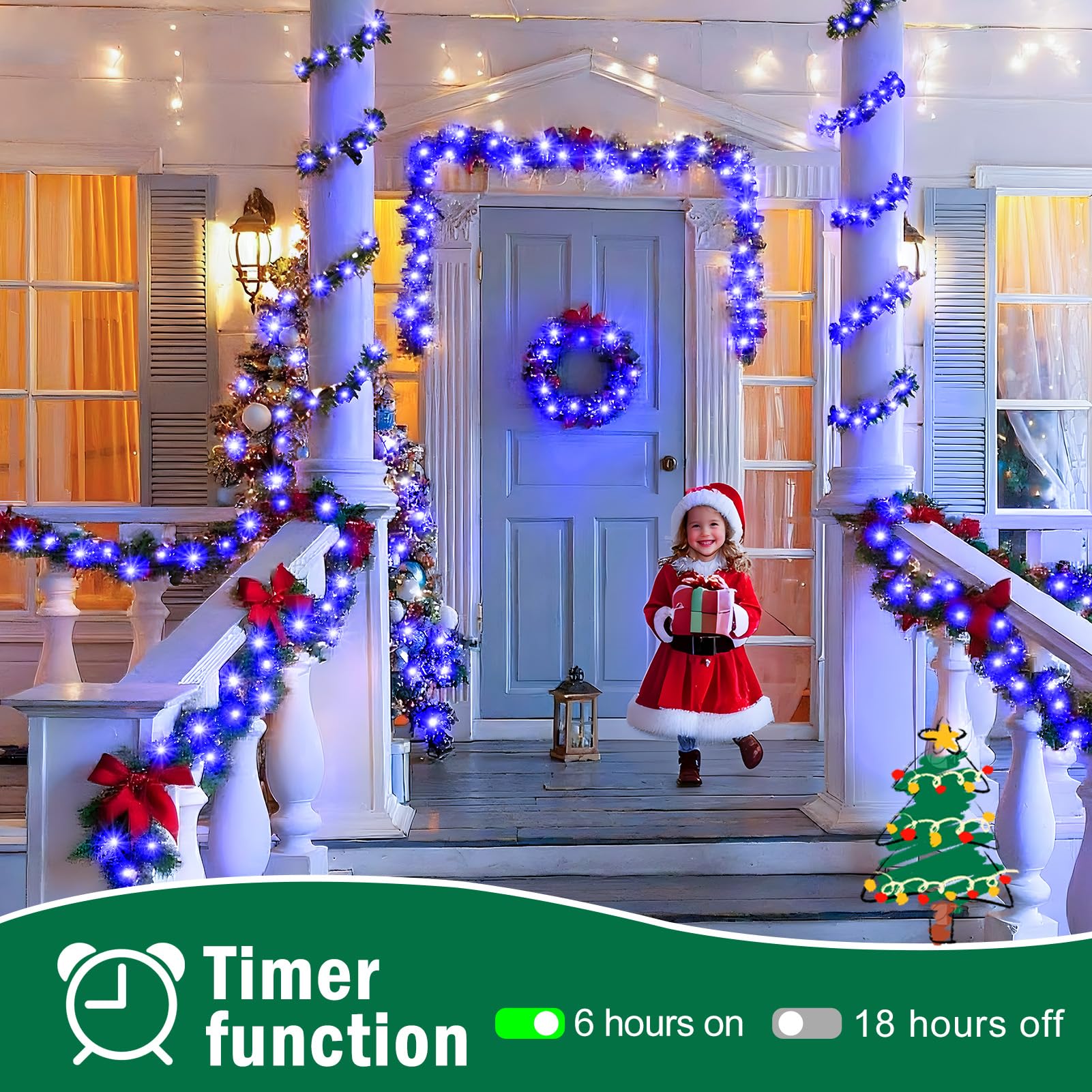 Sauirs 197Ft 500 Led Christmas Lights Outdoor String Lights With 8 Modes Timer Waterproof Fairy Light Plug In For Outside Indoor Party Xmas Palm Tree Yard Wedding Decorations(Blue)