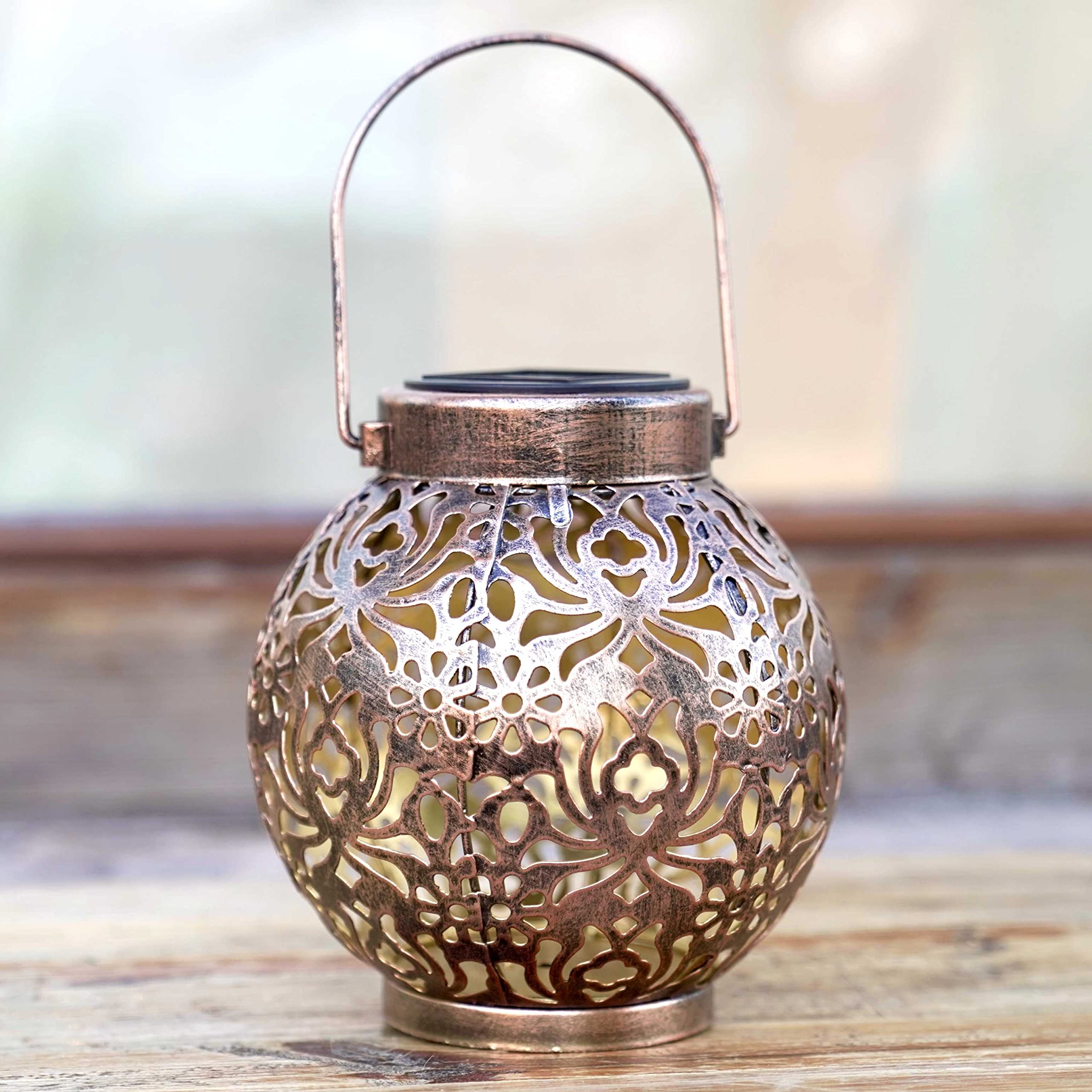 Excmark 2 Pack Outdoor Solar Hanging Lantern Light Led Decorative Christmas Light For Garden Patio Courtyard Lawn And Tabletop With Hollowed-Out Design. Unique Gardening Gifts For Women.