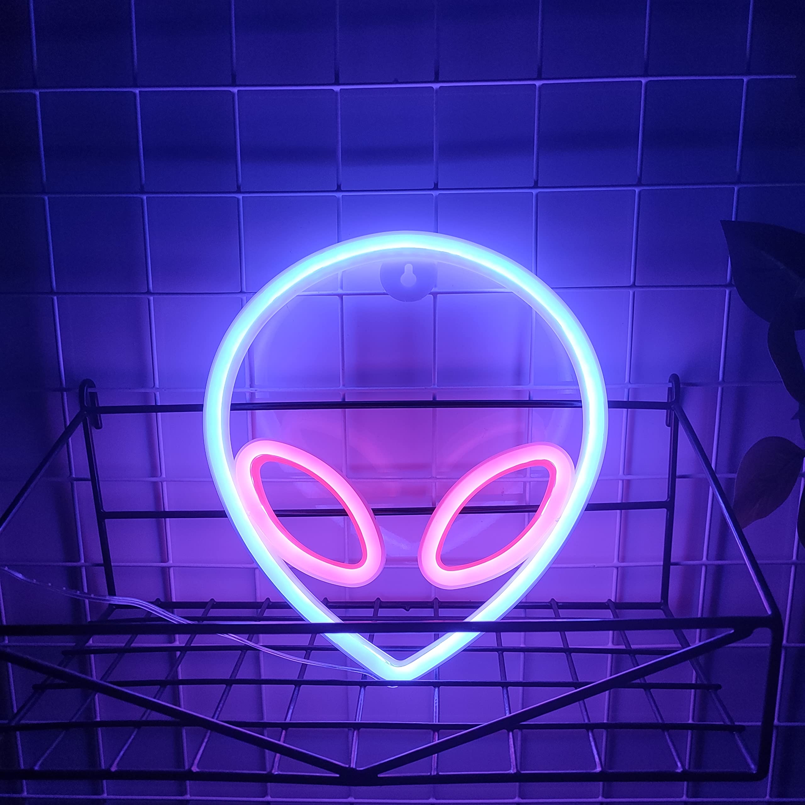 JYWJ Alien Neon Light - USB/Battery Powered LED Sign, Blue+Pink, Model JY-AL-BP01, Perfect for Parties & Business Decor