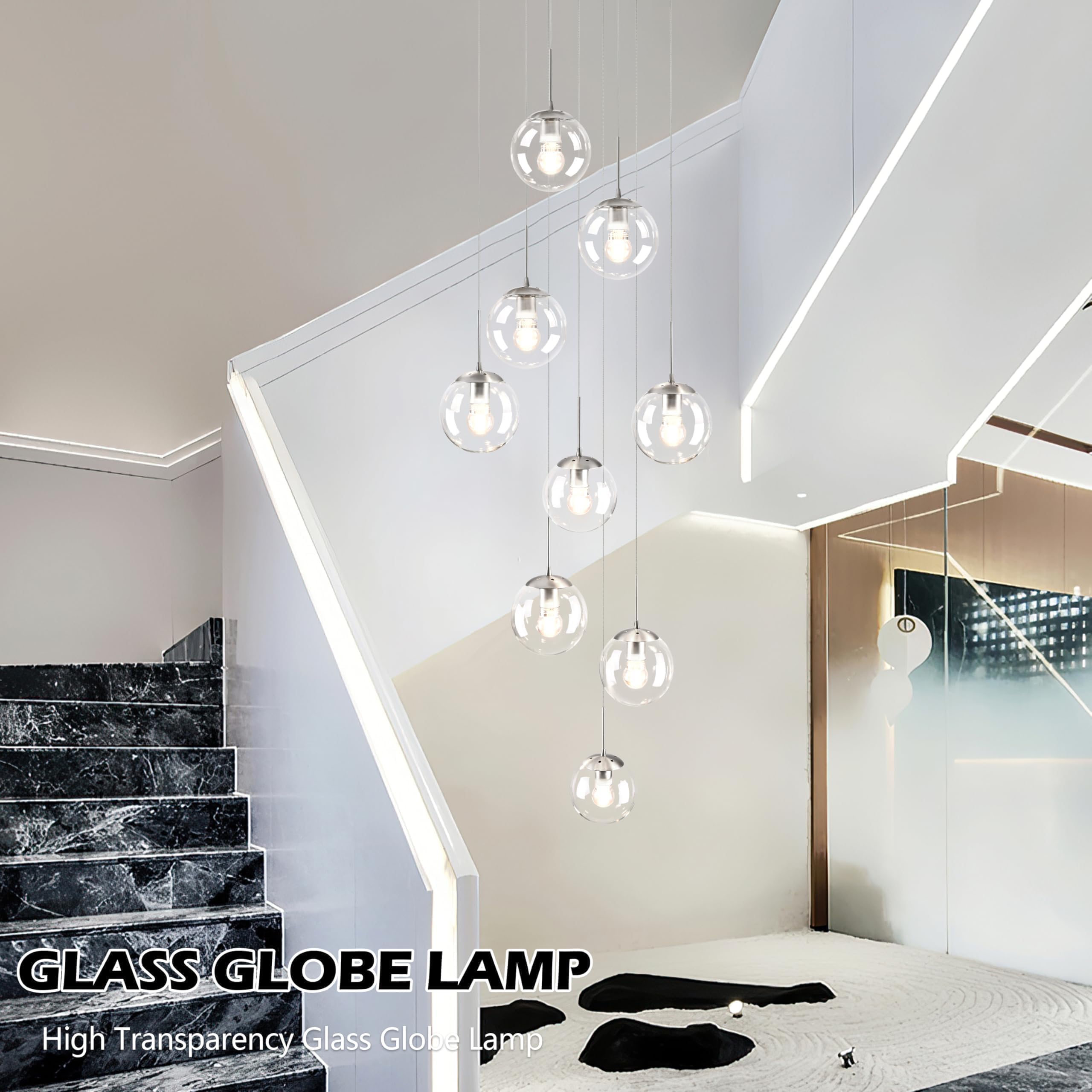 Koko&Yukina 9-Light Globe Glass Pendant Light Adjustable Length Pendant Lights Fixtures Modern Nickel Clear Globe Glass Chandeli