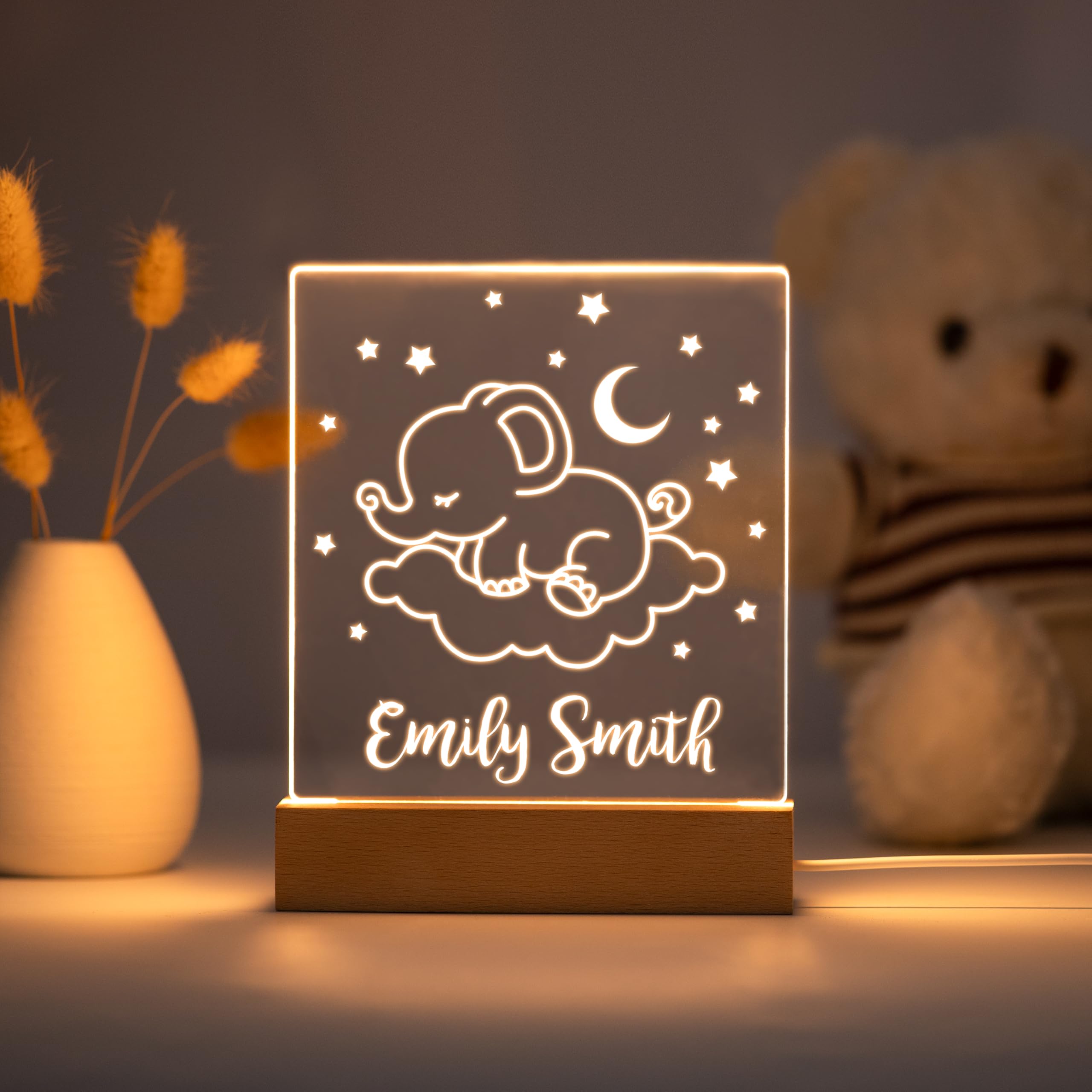 Personalized Night Light For Kids Girls Boys Customized Gifts For Baby Boy Bedroom Elephant