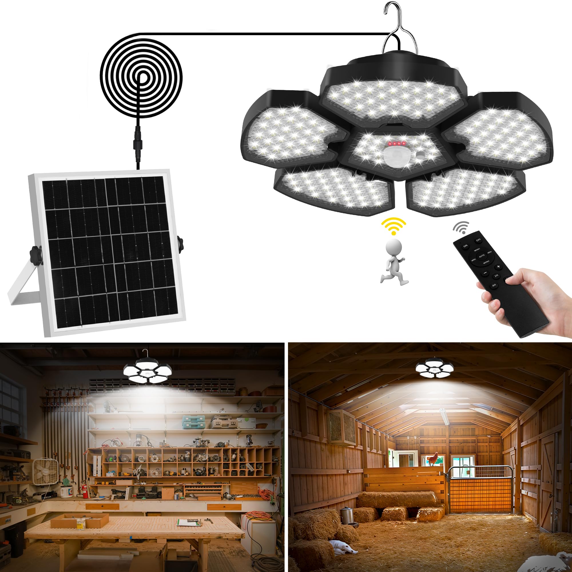 T-SUN Solar Shed Lights 5 Heads Motion Sensor Pendant Lamp 1-Pack Cool White Model TS-G2306-60-SM-1P Waterproof Remote Control