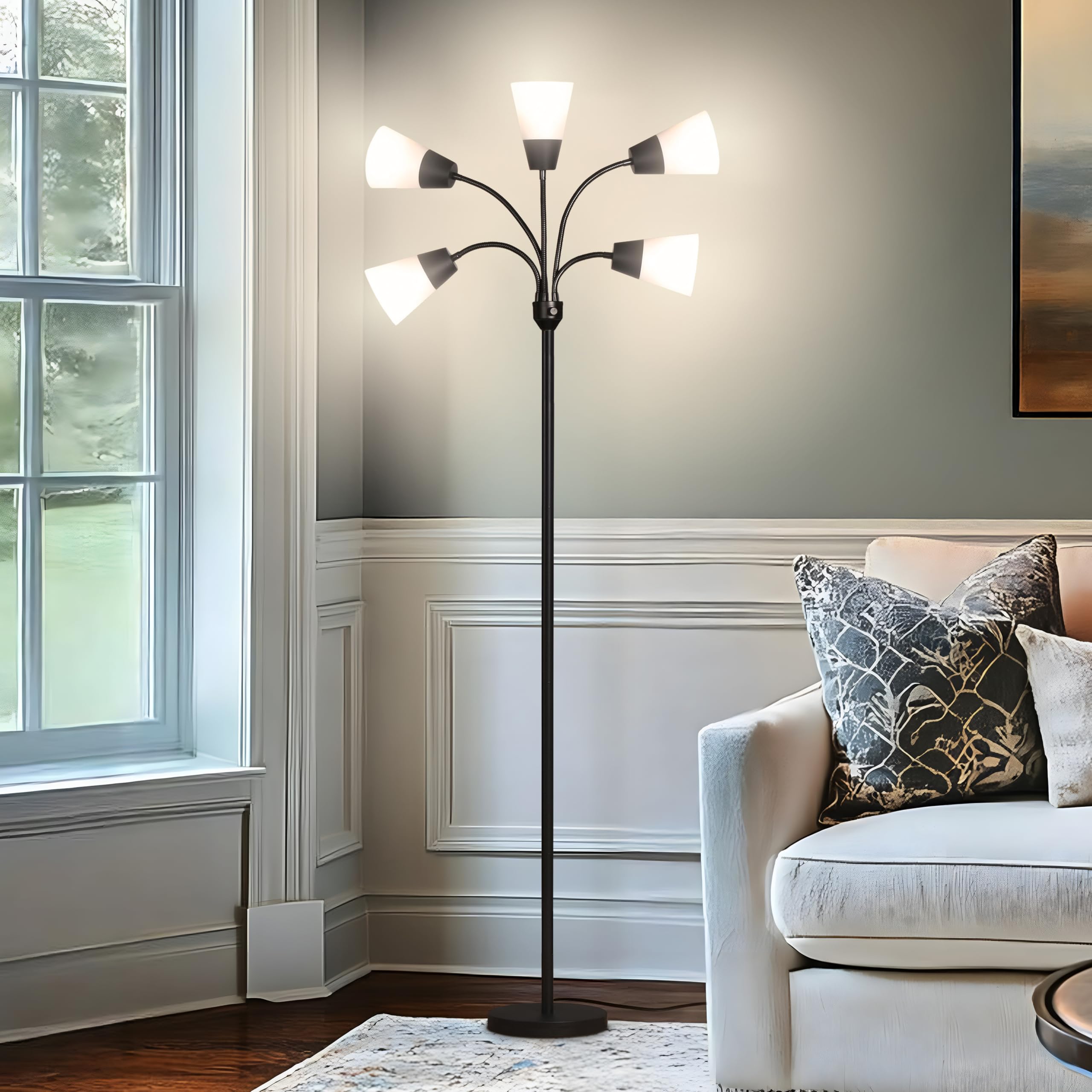 Brightech Medusa LED Floor Lamp - Multi Head, Metal, Black, Model FL-MDSMDRN-BLK, Includes 5 Bulbs for Living Rooms & Offices
