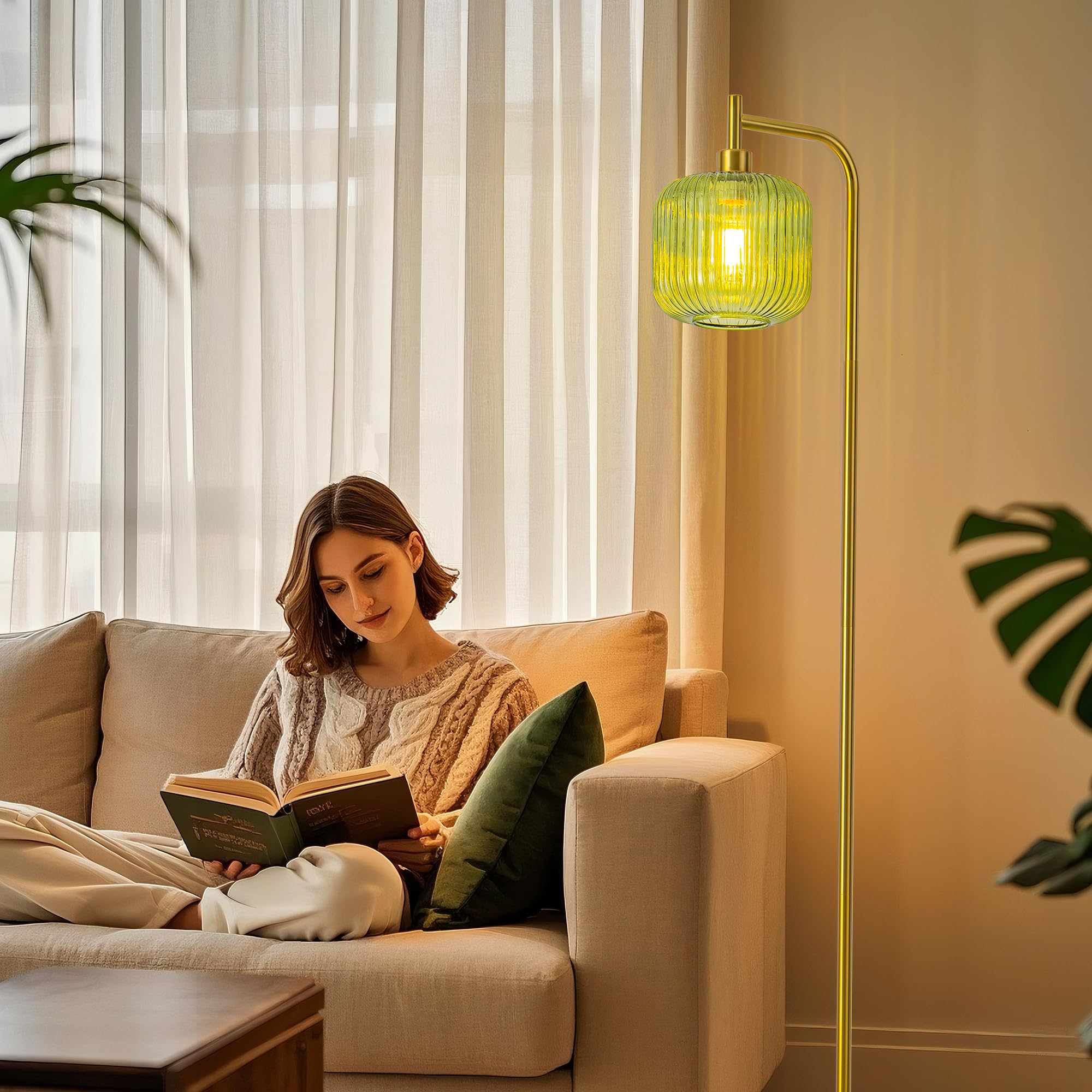 MAYNA Glass Floor Lamp - 67" Modern Vertical Design, Green Aluminum, Remote Control, Ideal for Living Room, Bedroom & Study