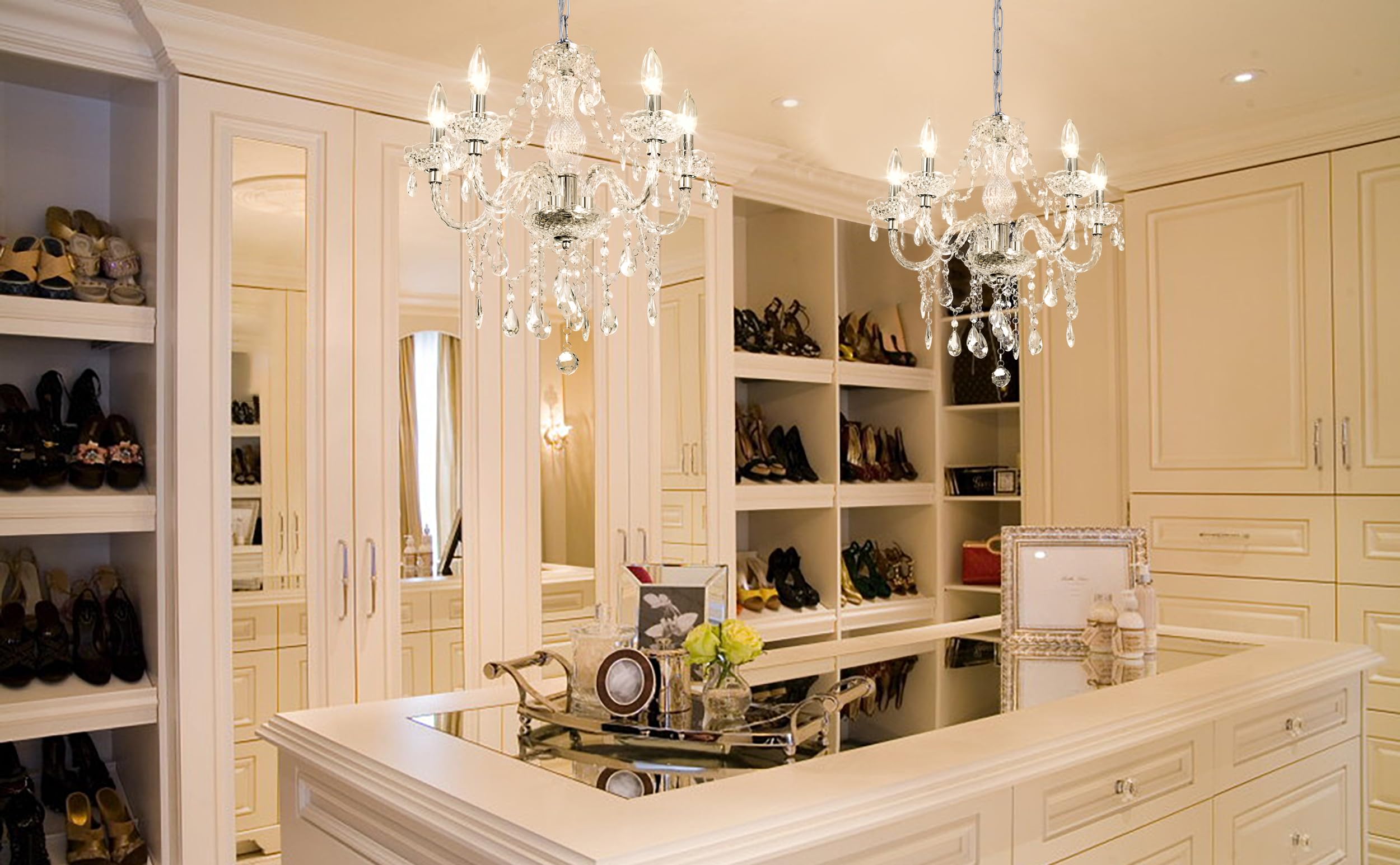 PAPAYA 2PCS Crystal Pendant Lights with Clear Cord & On/Off Switch, H19 D19.7, Clear, for Kitchen Island & Dining Area