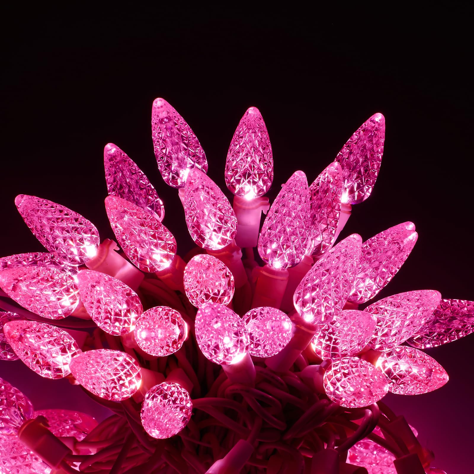 FGDECORJOIE Christmas Lights 70 Count C6 LED White Wire Pink Strawberry, 24.8 Feet Length,Indoor and Outdoor, Decorations for Fe