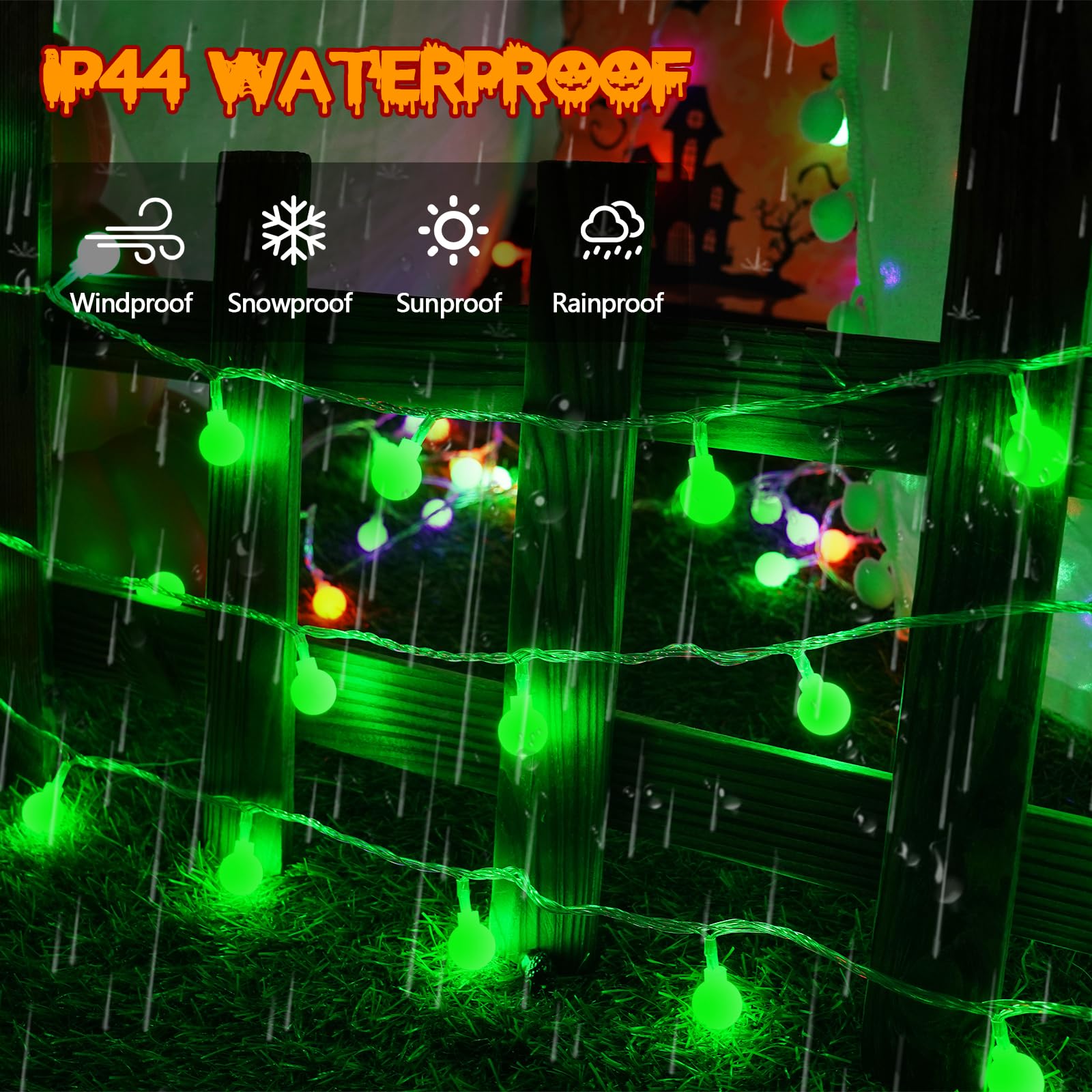 LORRYTE Connectable Green Christmas Lights - 100 LED Globe String Lights, 43FT, Waterproof, 13 Modes, Indoor/Outdoor Decor