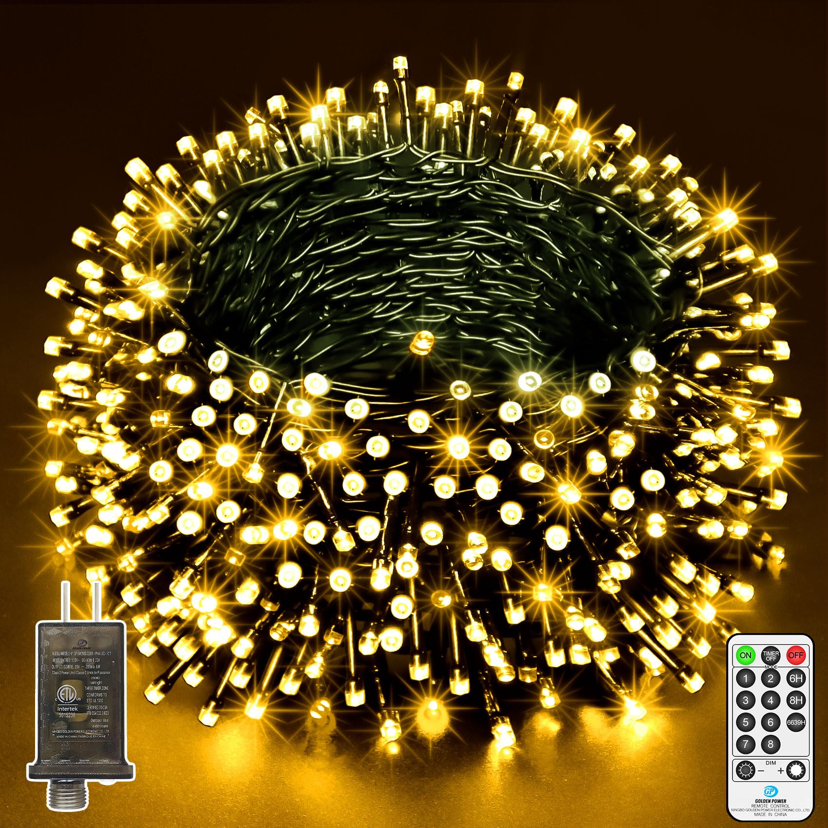 ROADAYLY 1000 LED Christmas String Lights, 394 Ft, Warm White, Waterproof, 8 Modes, Timer, for Outdoor Yard Patio Wedding Decorations