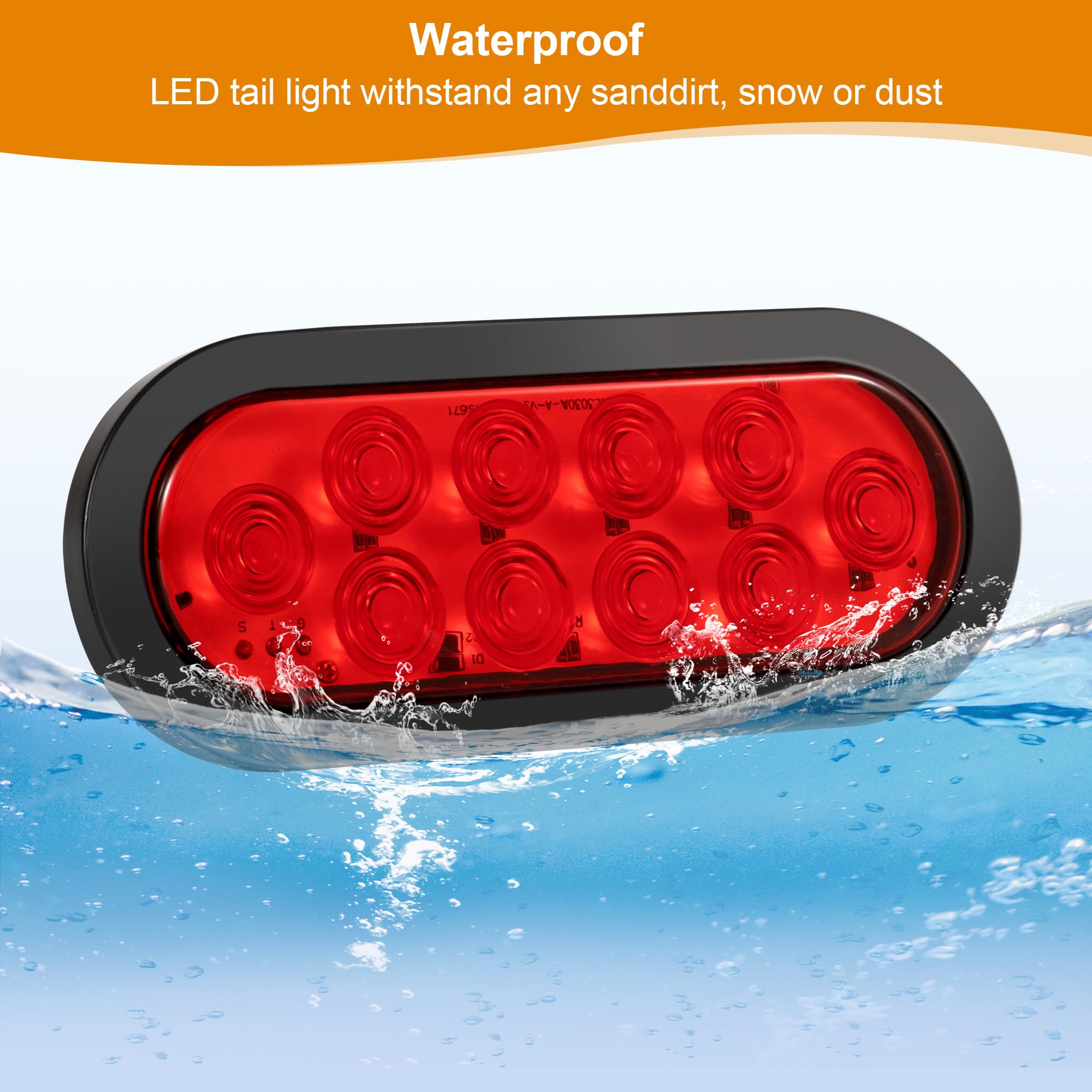 RUNHWEE 6in Oval LED Trailer Lights Kit, Waterproof Stop/Turn/Brake Lights, 2PCS, Red, Model WD010