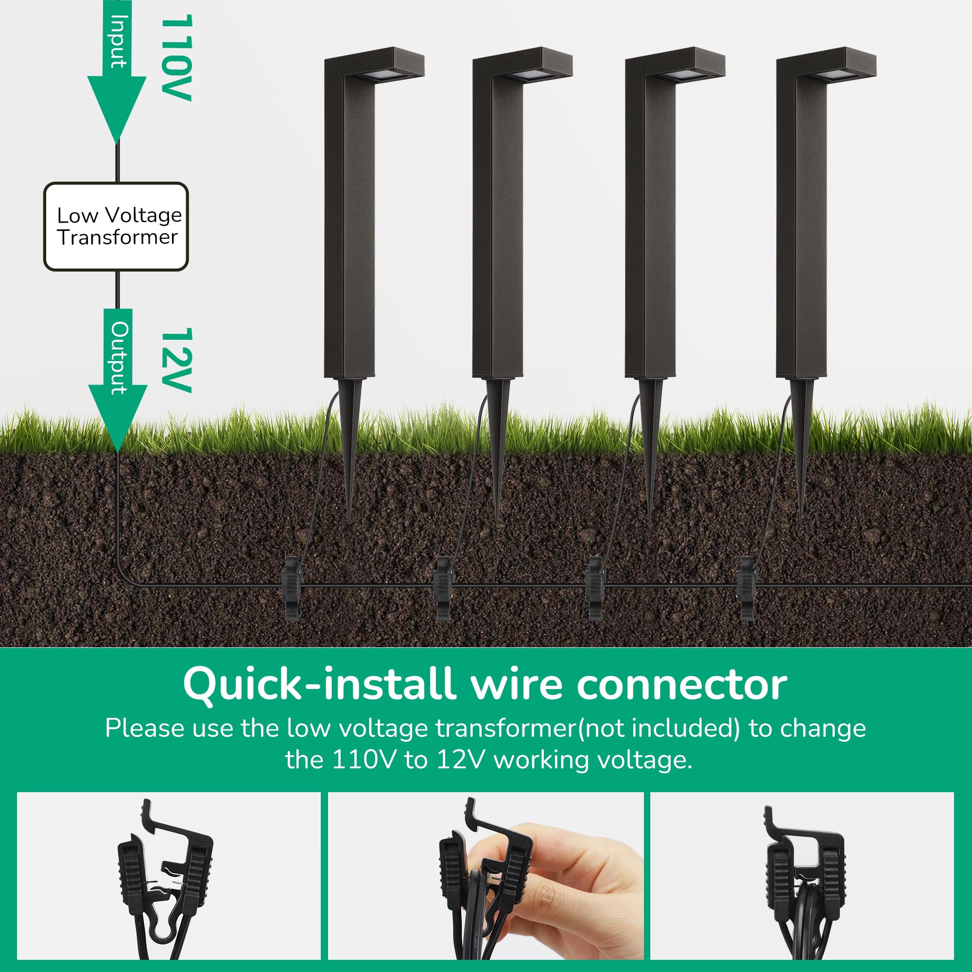 EDISHINE Low Voltage Landscape Lighting, 3.2W LED Pathway Lights, 50,000 Hrs, Aluminum, Black, Model HGSL09AB, Waterproof, 12-24