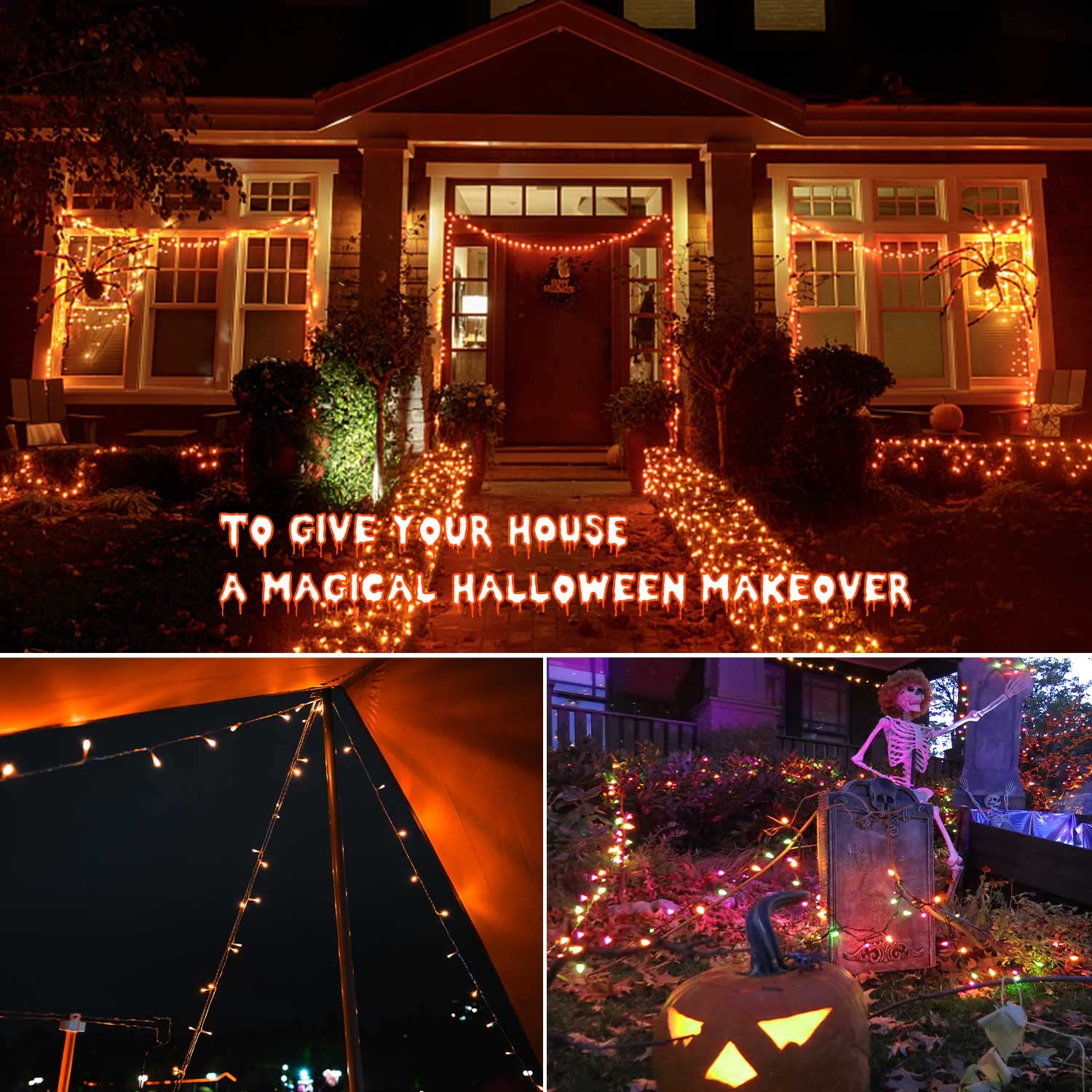 Zhouduidui Orange Halloween Lights  800Led 330Ft Orange String Lights 8 Modes Timer Plug In Waterproof Indoor Outdoor Orange Christmas Lights For Halloween Christmas Garden Party Decoration