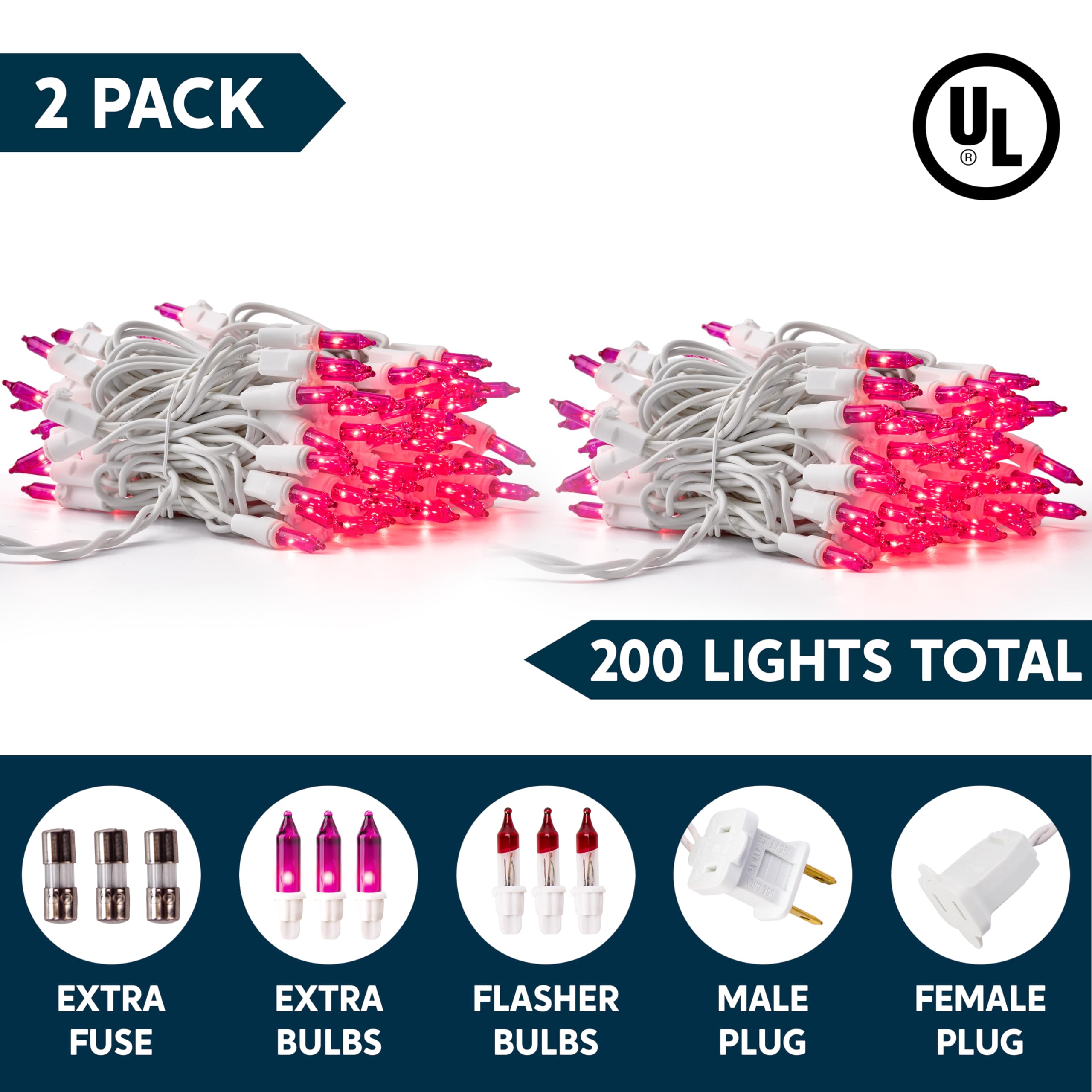 Joiedomi Christmas String Lights Indoor 200(2?100) Mini Pink Light 42.8 Ft Lighting Decor For Dorm Classroom Bedroom Holiday Wedding Party Garland Birthday Festival White Wire