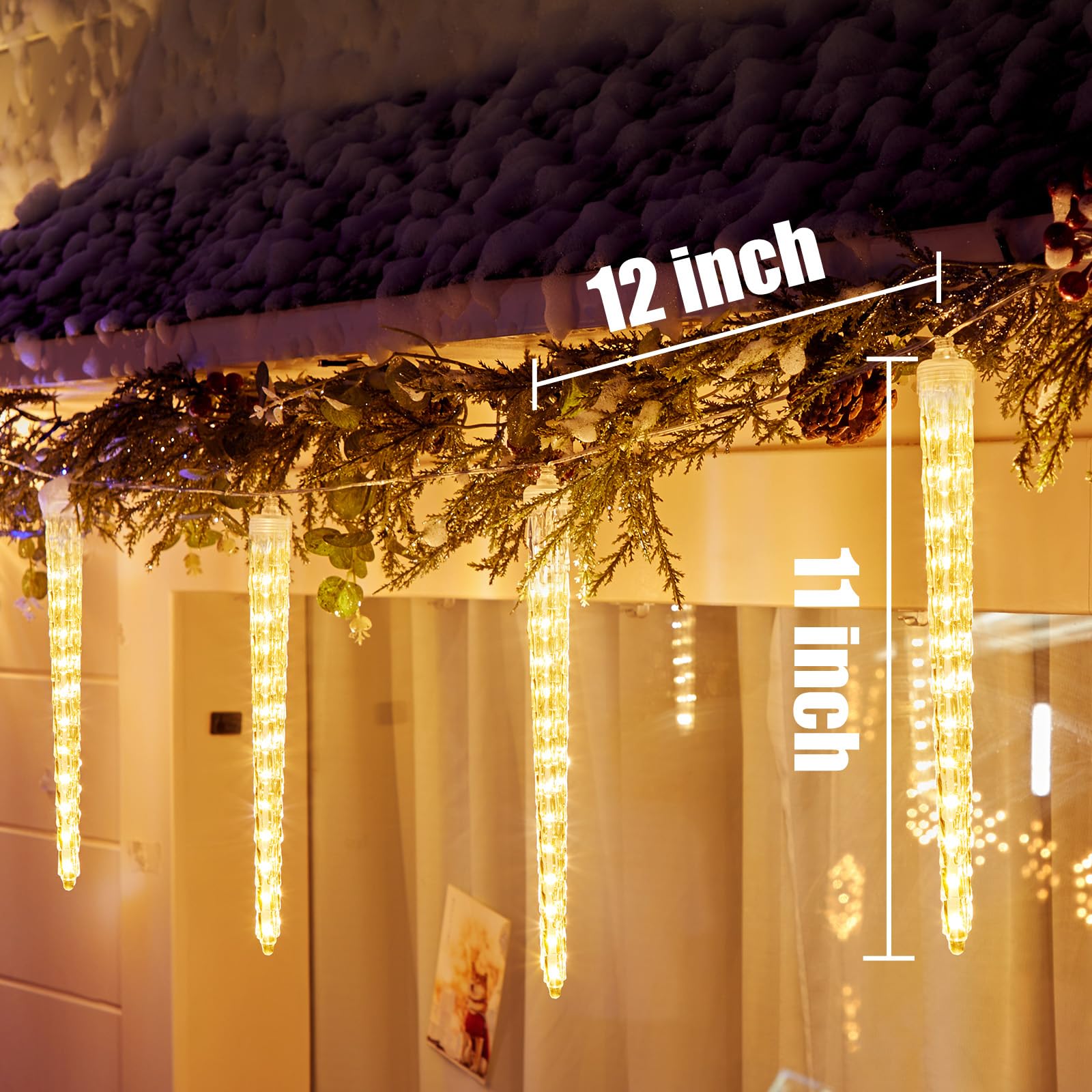 Brightown Christmas Meteor Shower Icicle Lights, 19.8Ft, 20 Tubes, Warm White, Waterproof Outdoor Decorations for Eave Roofline