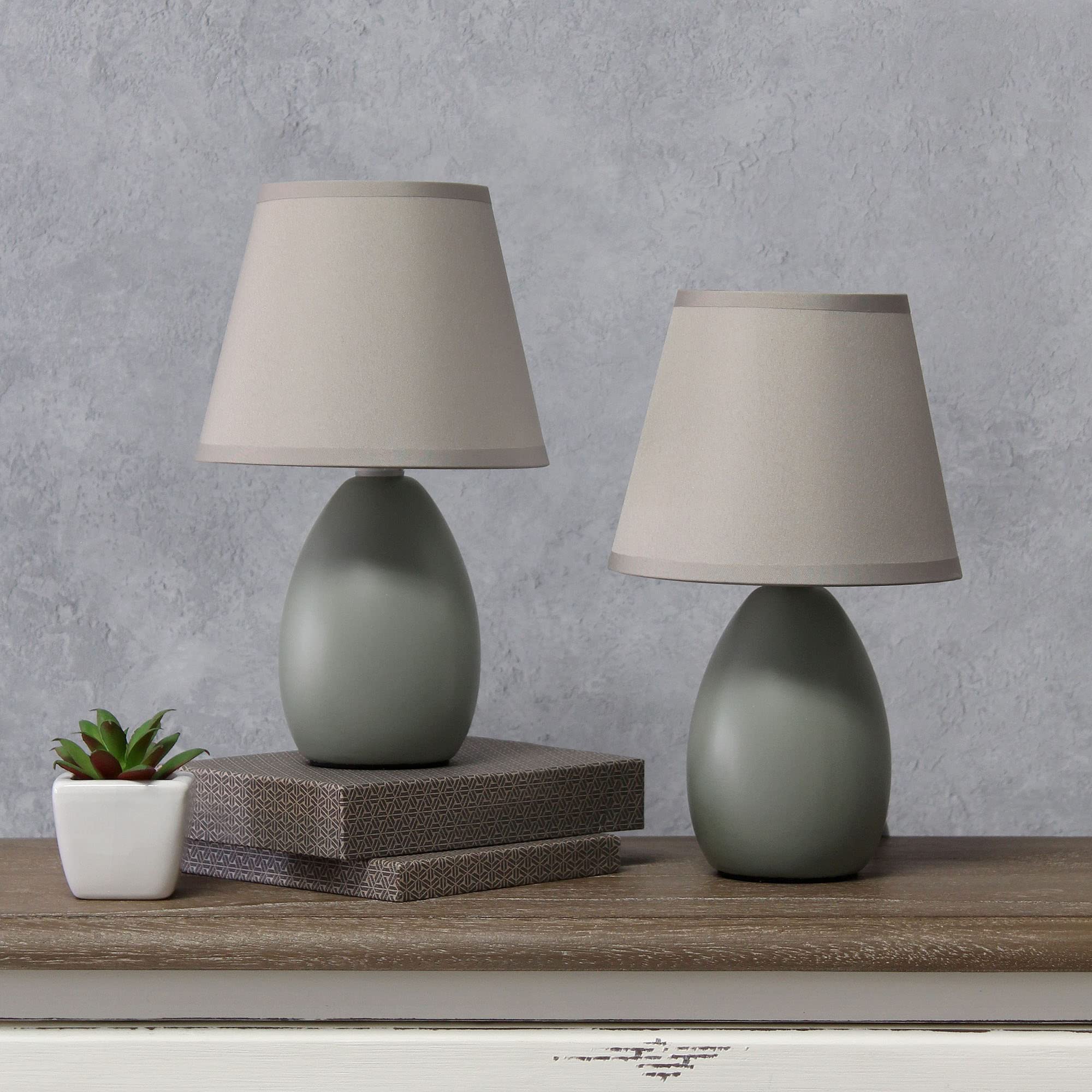 Creekwood Home 9.45&quot; Gray Ceramic Bedside Table Lamp Set With Tapered Drum Shade