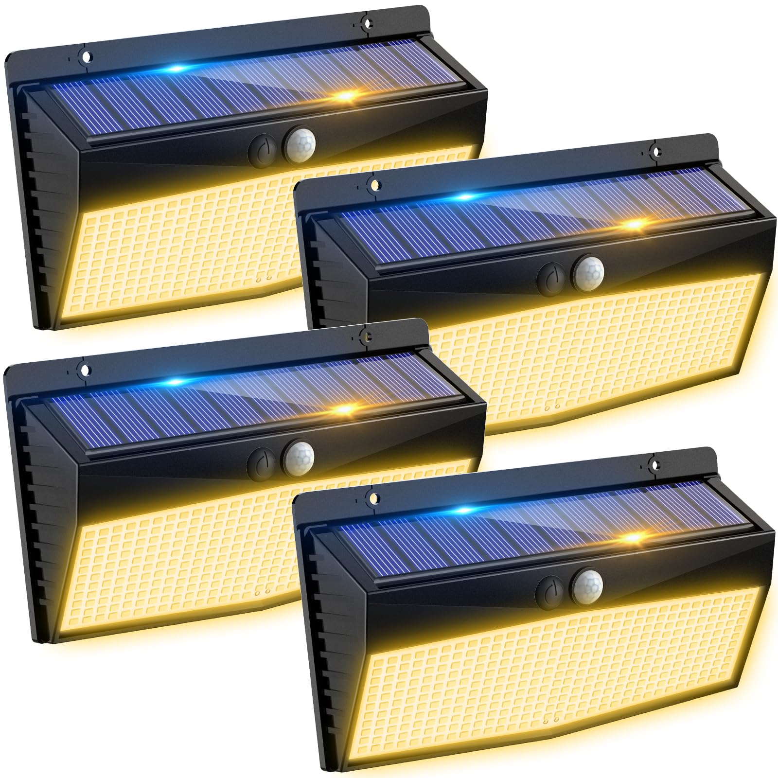Peasur 4 Pack 368 LED Solar Motion Sensor Lights Outdoor  Solar Fence Lights with 3 Lighting Modes  Solar Powered Security Lights Waterproof for Outside Yard Wall Garden Backyard Step  Warm White