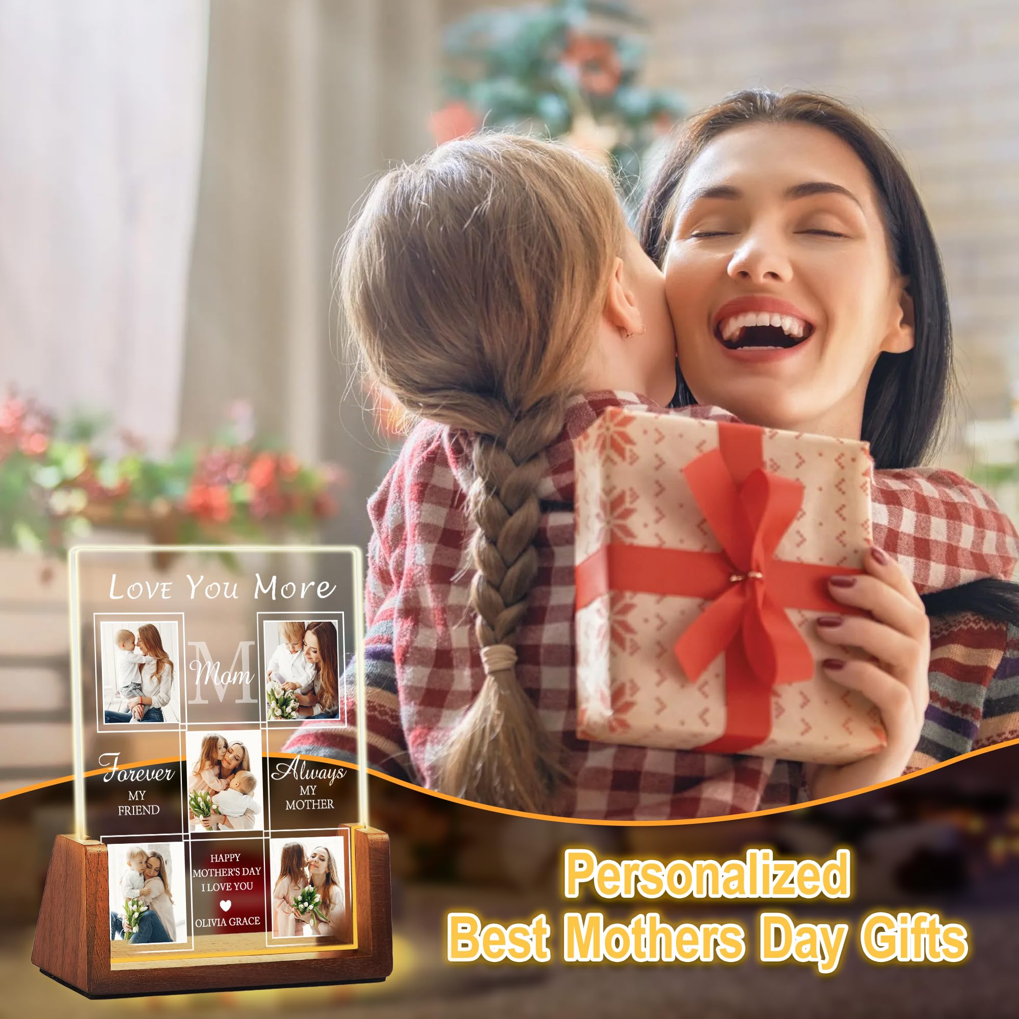 Maiwell Personalized Mom Gifts For Mothers Day From Daughter Son Husband  Custom Light Up Photo Frame With Picture Name  Customized Mothers Day Birthday Christmas Gifts For Mom Grandma Wife Women