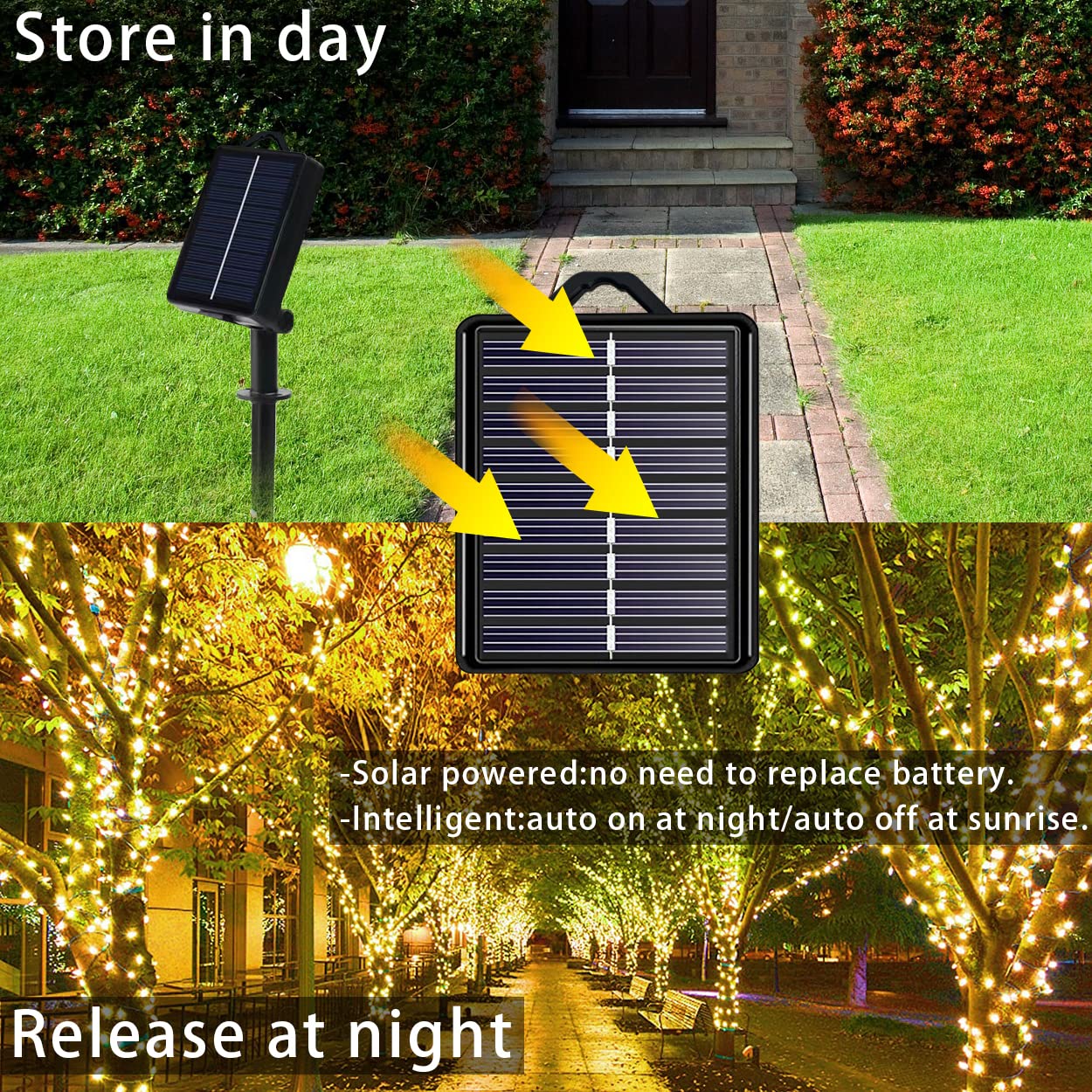 YAOZHOU Solar Christmas String Lights, 400 LED, 151ft, Warm White, IP44 Waterproof, 8 Modes, Outdoor Fairy Lights for Garden, Patio, Party
