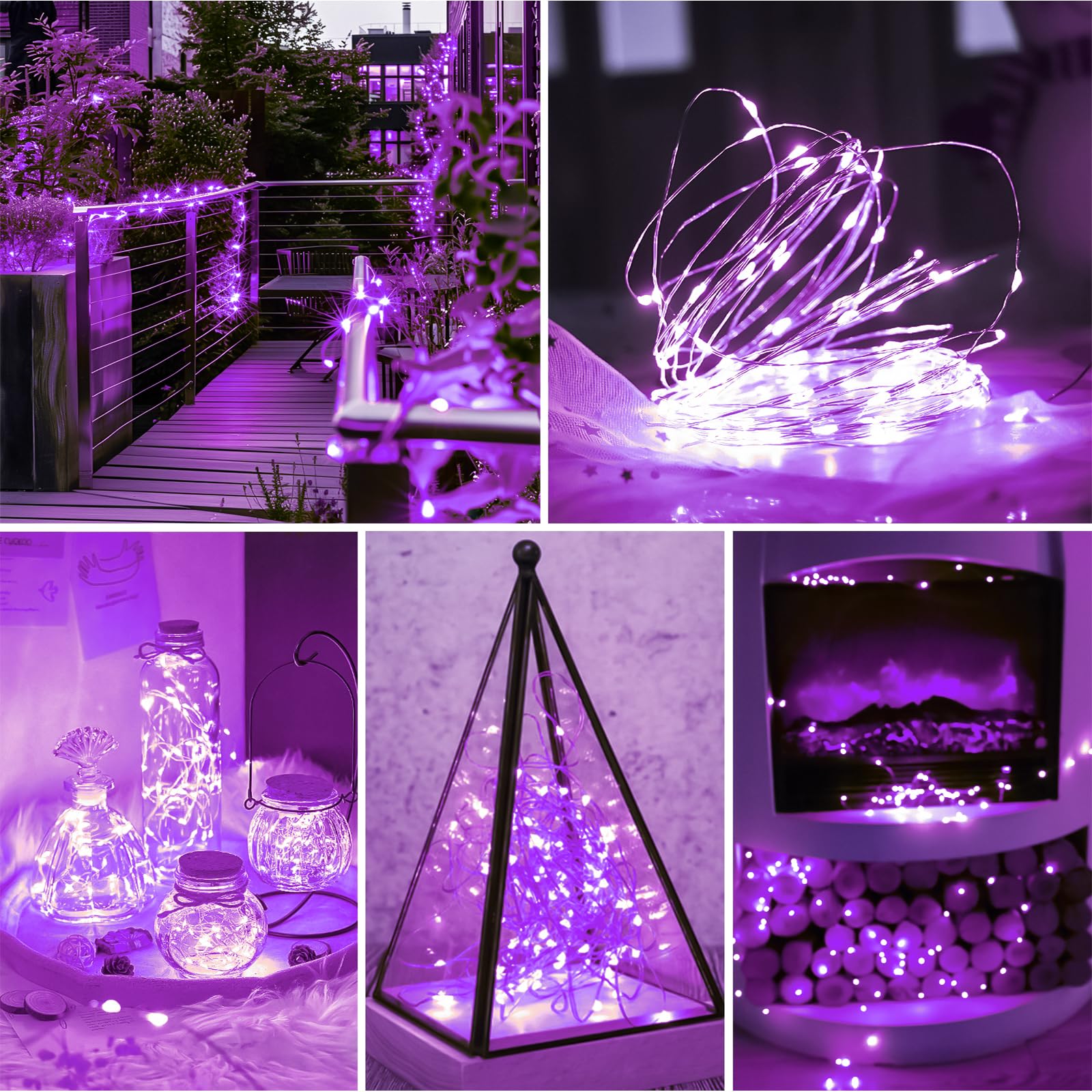 Sinamer Purple Fairy Lights Battery Operated (Included)  8 Modes & Auto Timer  4 Packs 5M 50Led Mini Twinkle Silver Wire Firefly Starry Lights  Waterproof Battery Operated Lights For Tree Bottle
