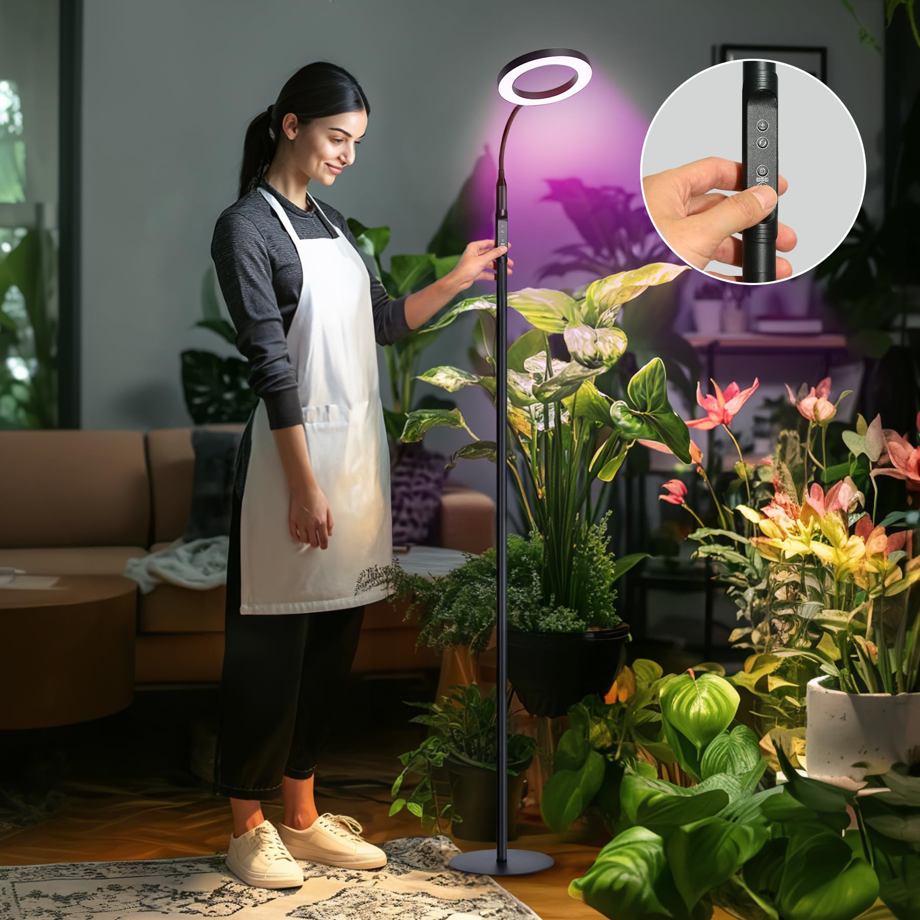 MistyJungle Grow Light for Indoor Plants,Upgrade Controller,Red Blue White Full Spectrum 95 LED Bulbs,60IN Stand Tall, Auto Time