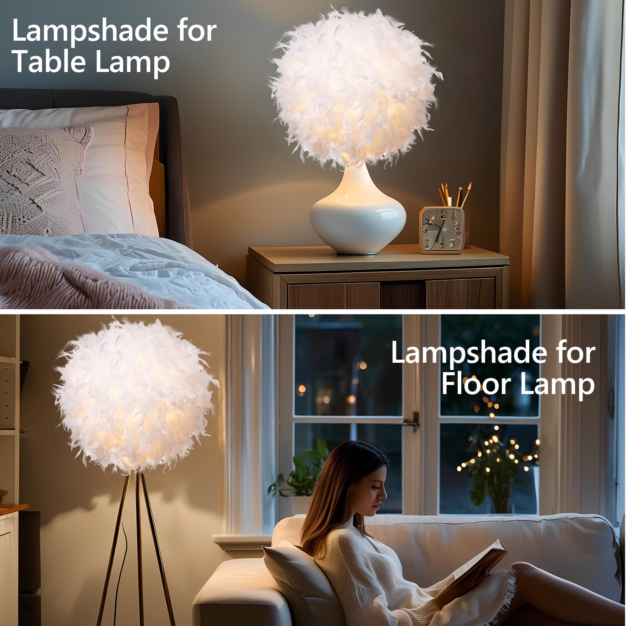 Waneway 19.7 inches Feather Lamp Shade for Ceiling Pendant Light, Lampshade for Table Lamp and Floor Lamp for Living Room, Bedro