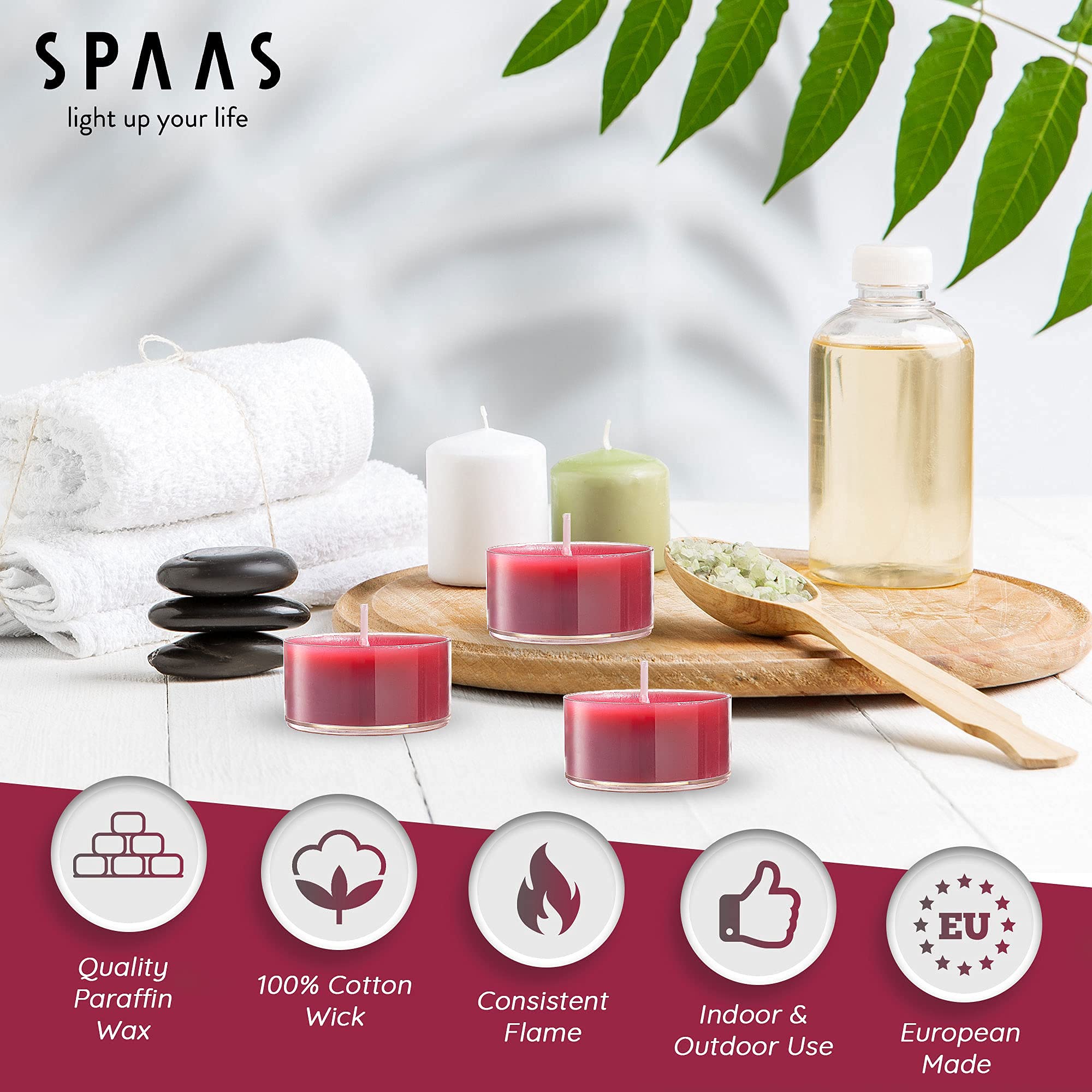 Tribello SPAAS Scented Tea Lights Candles, Lavender & Chocolate, Pack of 24, Wine Red, Paraffin Wax