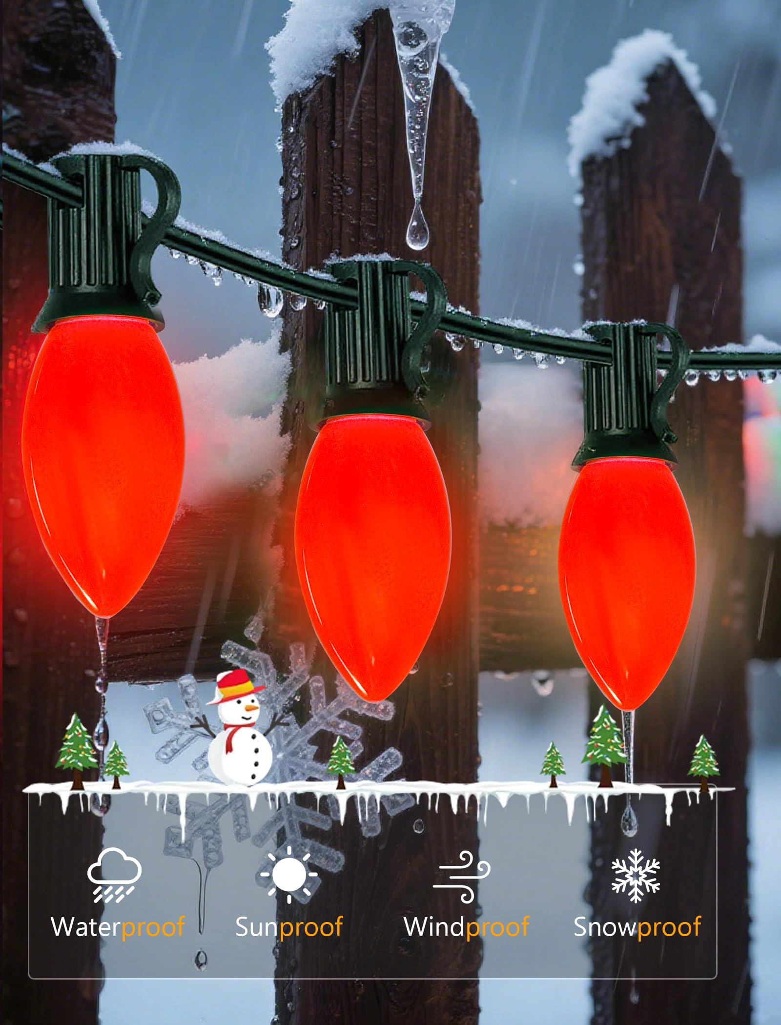 Led C9 Red Christmas Lights Outdoor  25Ft C9 Led Outdoor String Lights With 26 Shatterproof Red Bulbs  Waterproof Vintage Christmas Lights For Indoor Holiday Tree Roofline Patio Party Garden Decor