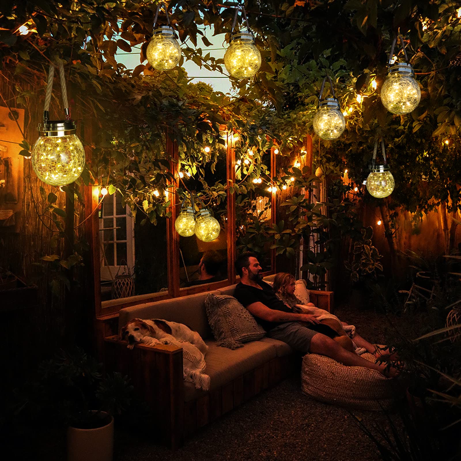 ROSHWEY Solar Lanterns, 2 Pack, 30 LED Waterproof Outdoor Hanging Lights, Warm Light, Glass, Model DS-30