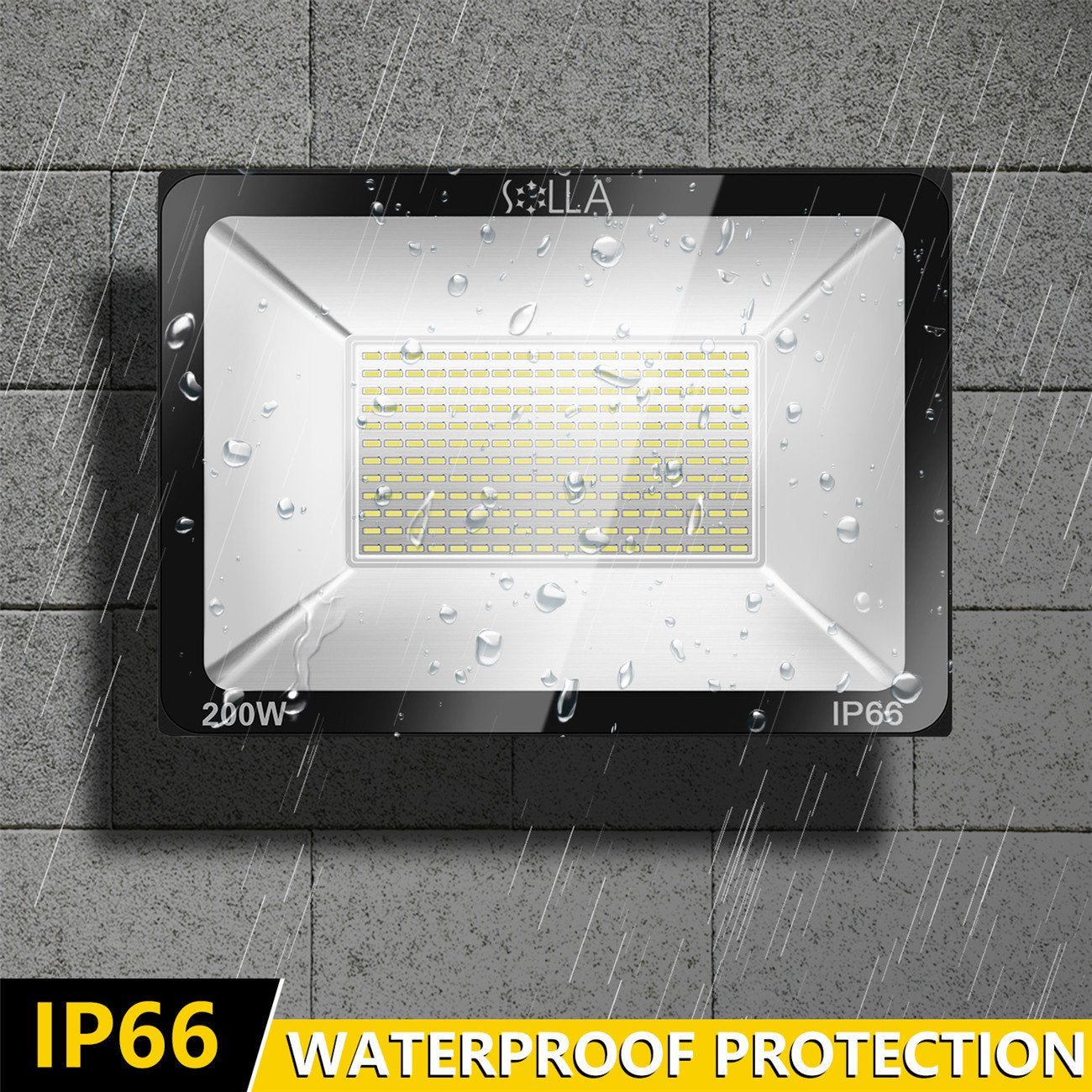 SOLLA 200W LED Flood Light - 20000lm, IP66 Waterproof, 3000K Warm White, Aluminum, Model HT-001