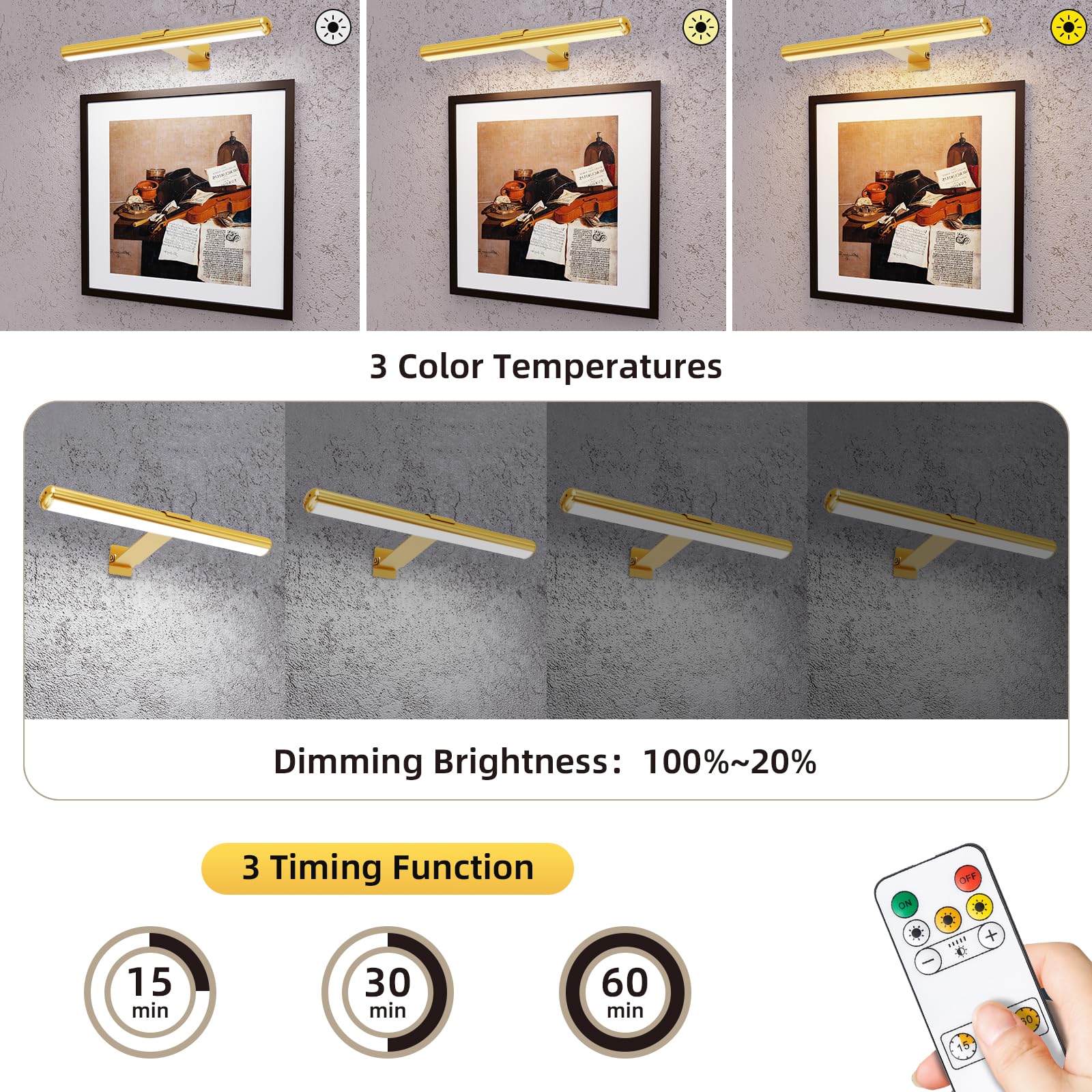 Swatia Led Picture Lights Are Diminished 16 ''All -Metal Wall Lighting, Can Charging Portrait Portrait Art Lights, Memory And Ti