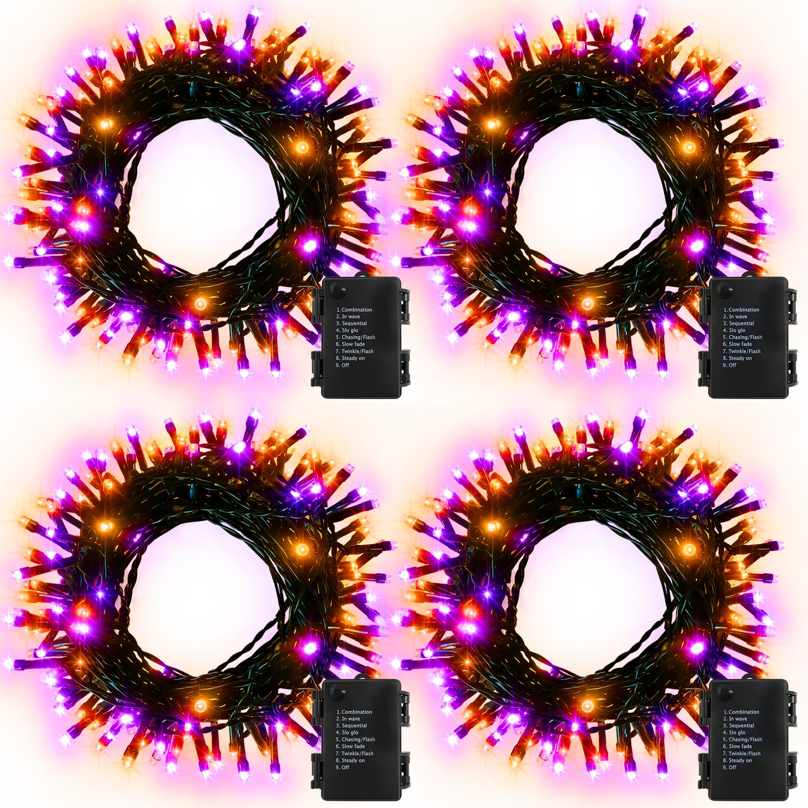 DealBeta Halloween String Lights, 50 LED, Battery Operated, 4 Pack, 16.4Ft Each, Purple & Orange, Model sl-01-3