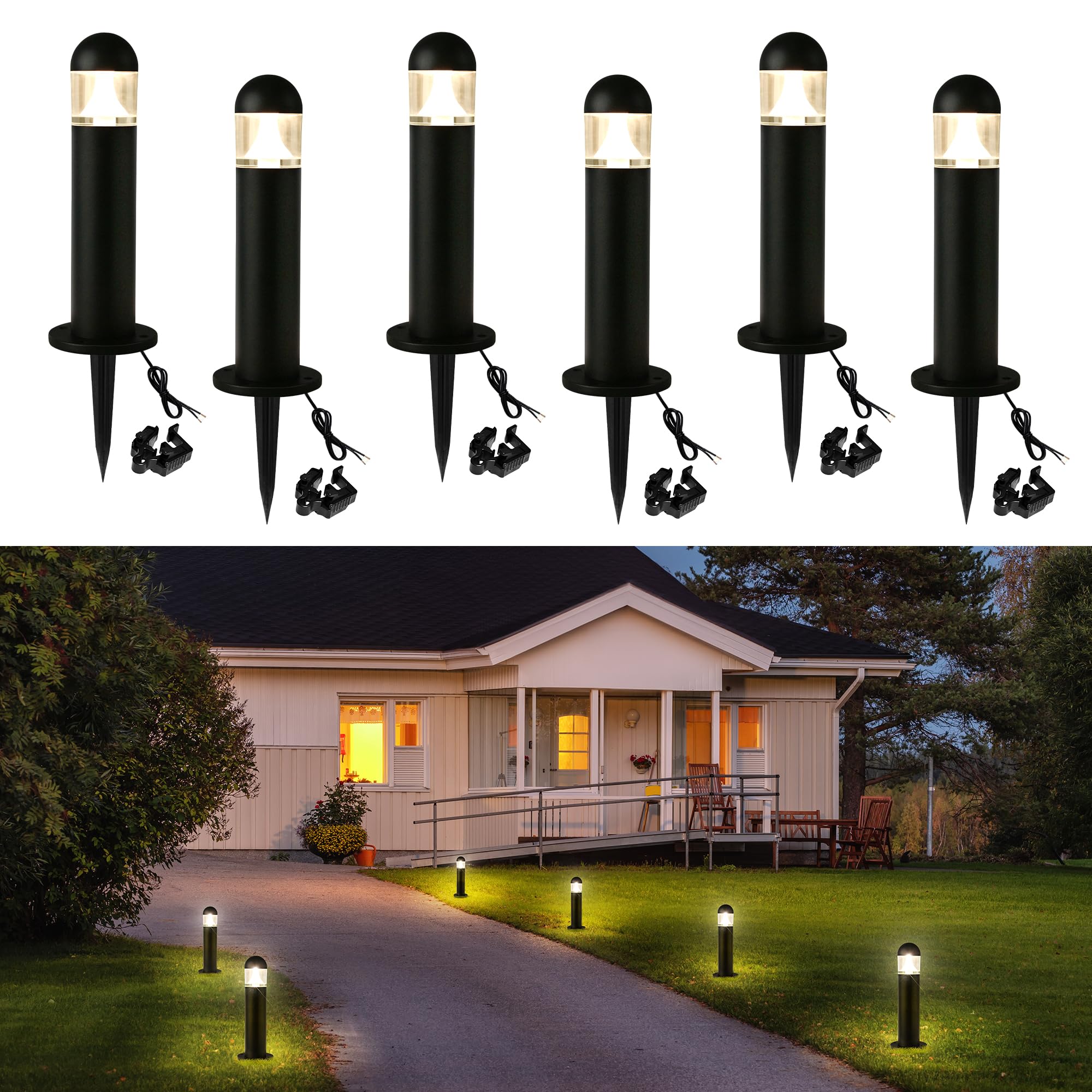 MOON-DE-AGE 6 Pack Low Voltage Landscape Pathway Lights, 12V LED Bollard Light IP67 Waterproof, Outdoor Driveway Walkway Wired L