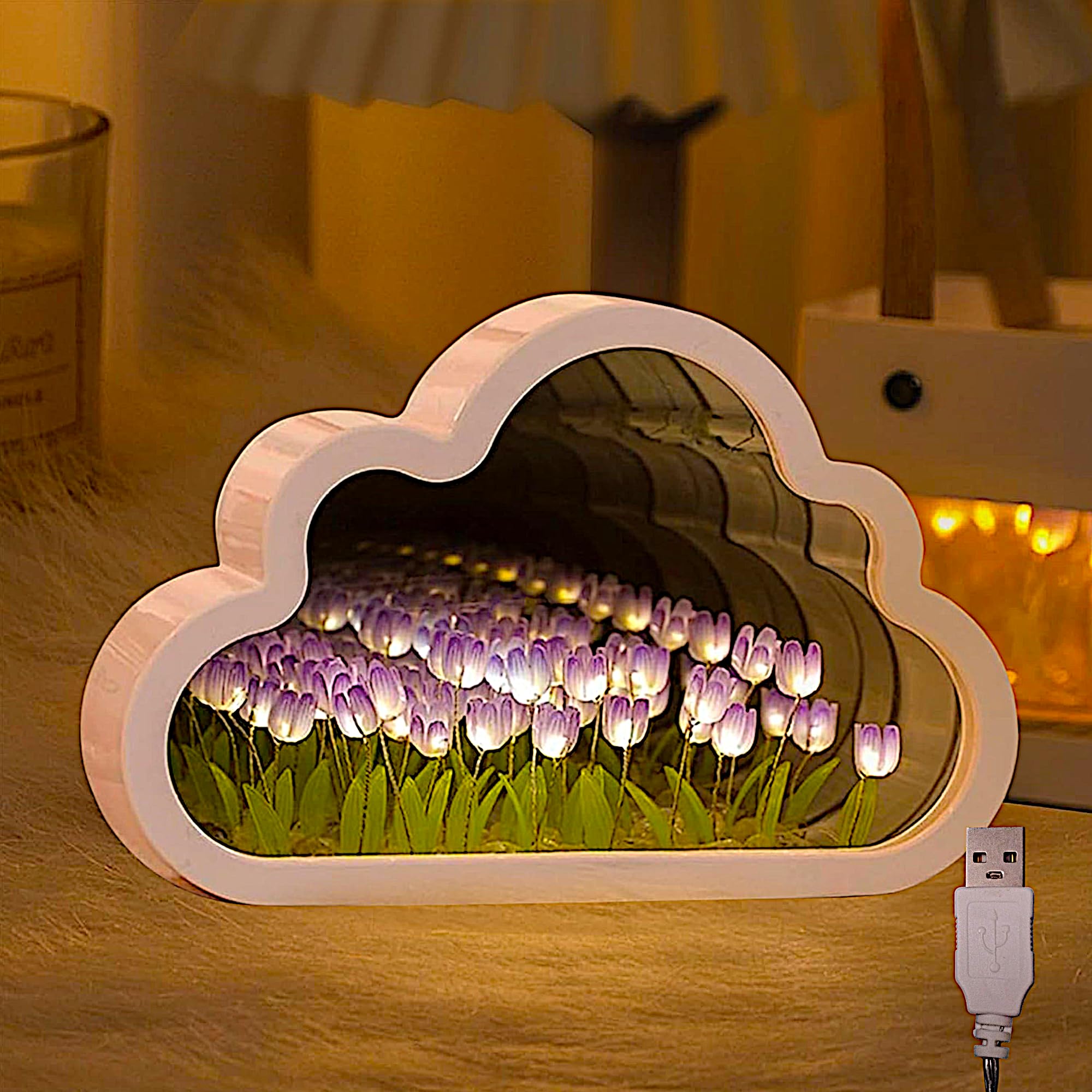 ALYMACK Tulip Lamp - Handmade Flower Night Light, USB, Purple, Model AM2, Plastic, Gift for Women or Girls