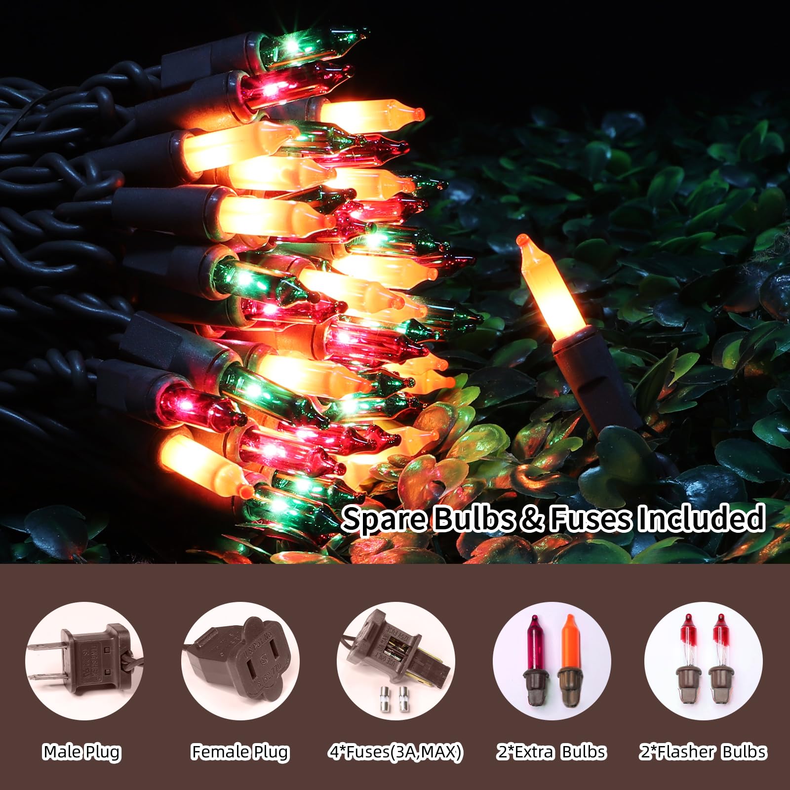 LAMPHOME Halloween String Light 100ct Mini Lights 19.6ft Orange Purple Green HP-100-2/SB Indoor/Outdoor UL Certified