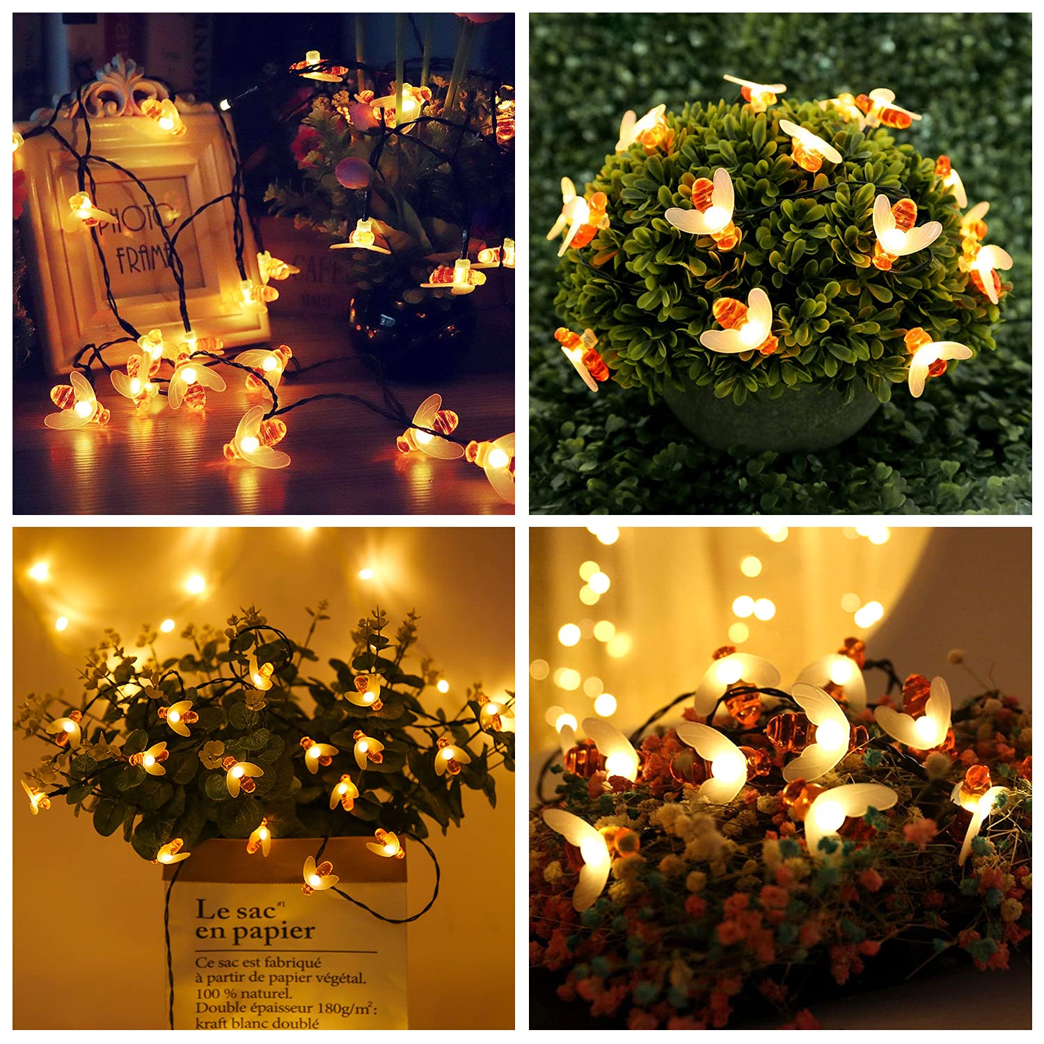 ITICdecor Solar Bee String Lights 30 LED Waterproof 8 Modes 30L Orange SL-HBee-30L-US