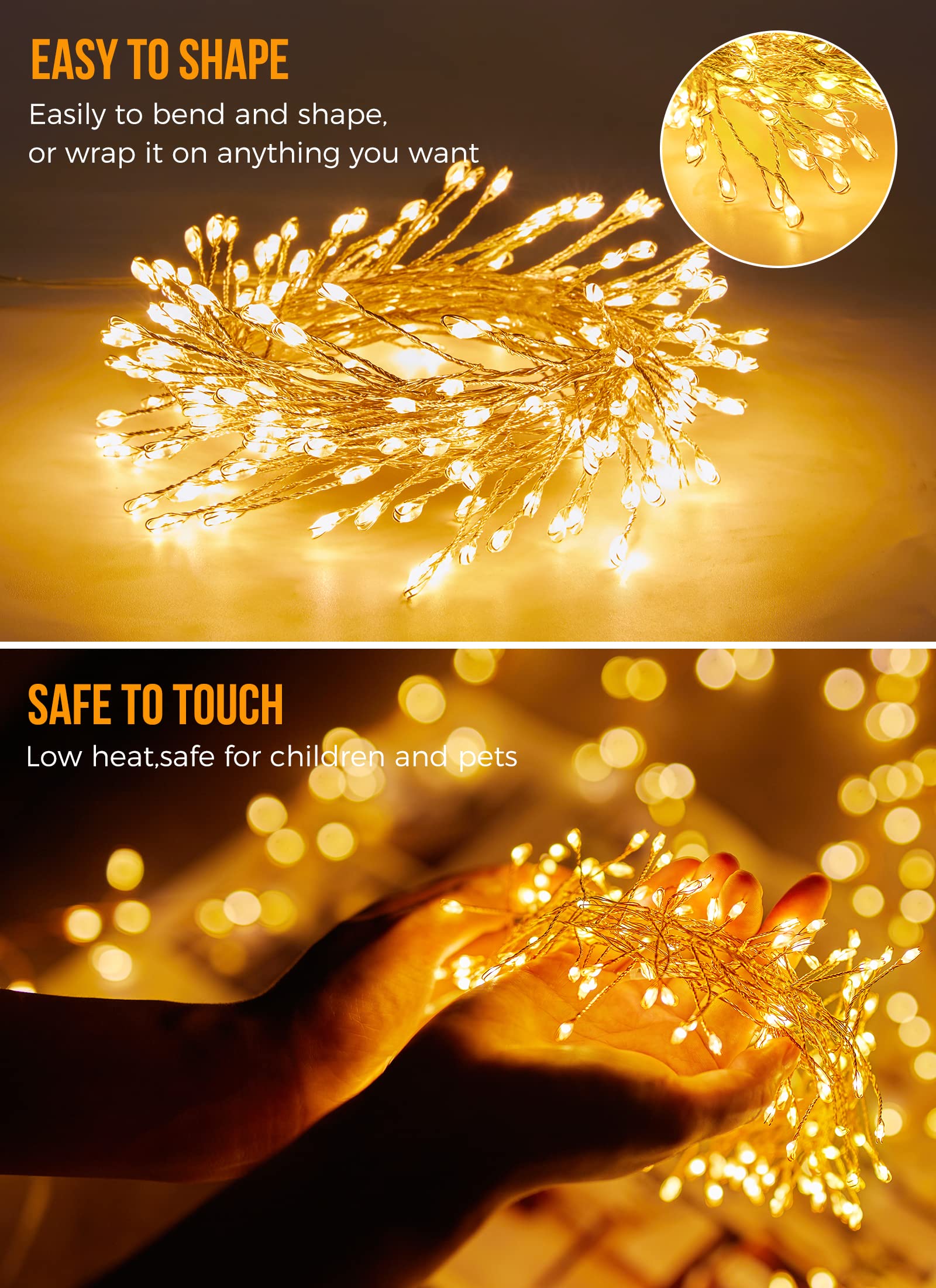 Brightown 10ft Battery Operated Fairy Lights, 120LEDs Silver Copper Wire, Warm White, Waterproof for Indoor Outdoor Decorations