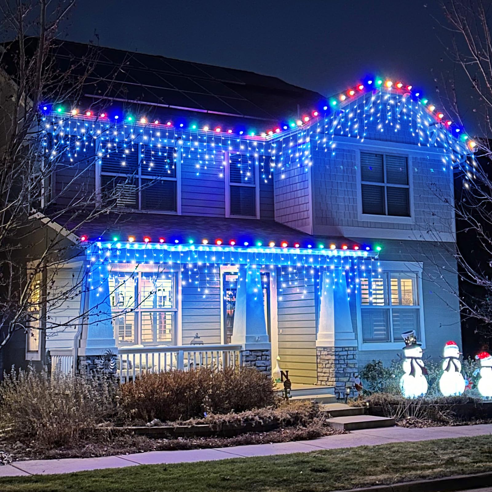 66Ft Icicle Lights For Outside, Blue And White Christmas Lights Outdoor Indoor, 640 Led Twinkle String Light With 120 Drops Shor