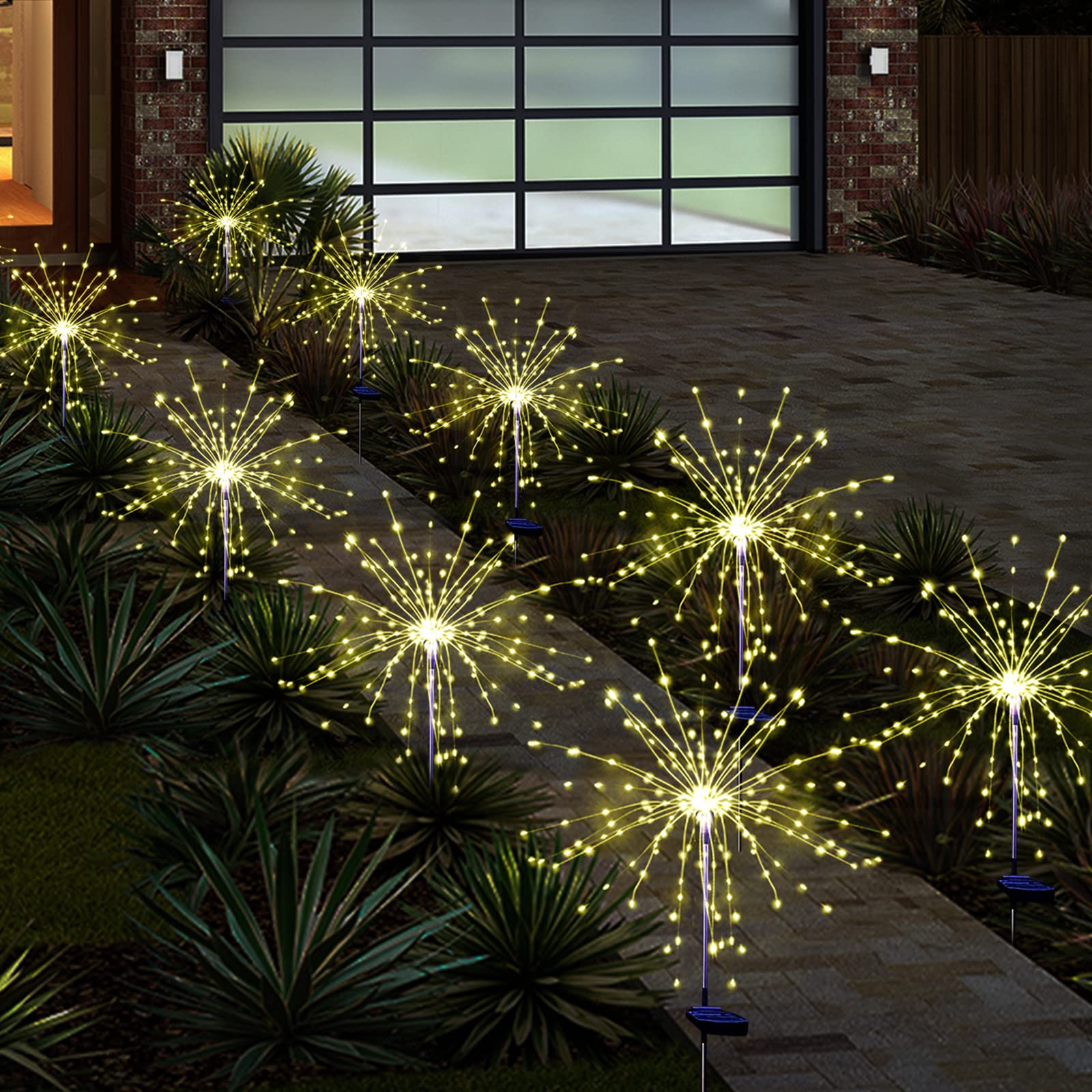 SolarEra Solar Garden Firework Lights, 120 LED Waterproof Art Stakes, 6 Pack, Warm White, Rubber, Outdoor Decor