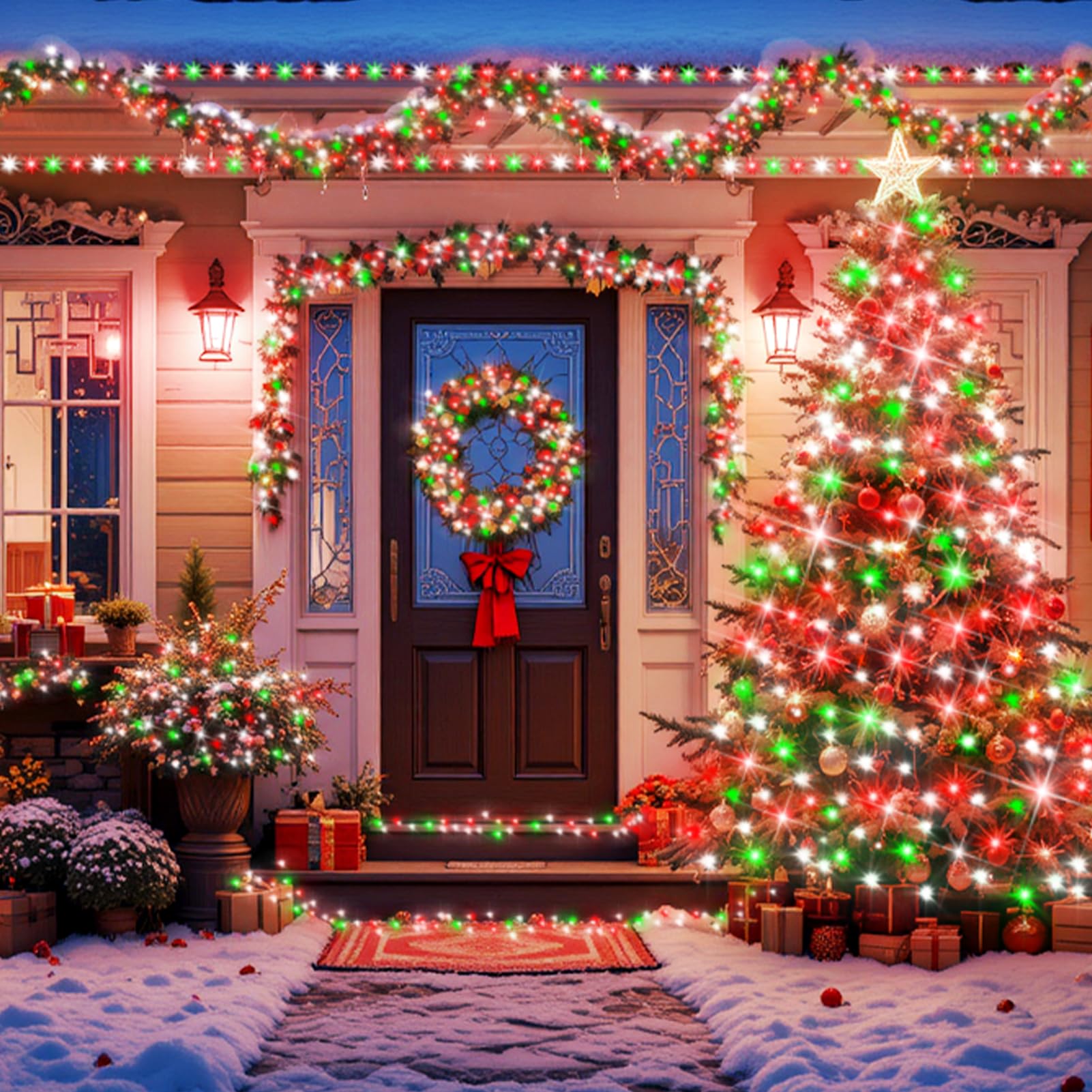 XURISEN Christmas Lights, 1400 LED Twinkle Fairy Lights, 551FT Green Wire, Red+Green+White, 8 Modes, Memory Timer, Plug-in