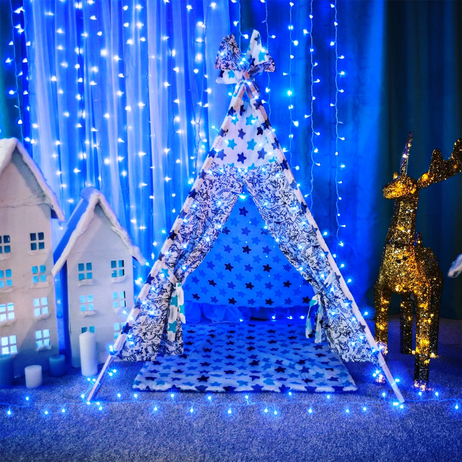 800 Led Blue Christmas Lights Outdoor 262Ft Clear Wire Blue String Lights 8 Modes Clear Wire  Plug In Waterproof Twinkle Fairy String Light For Indoor Christmas Tree Bedroom Decorations